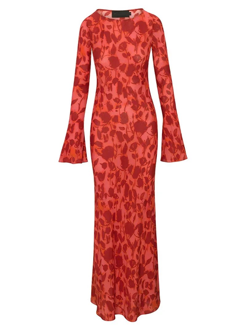 Boho Y2K Kleid mit langen Ärmeln – Lässig & stilvoll im Retro-Look Rot | FormaLuxe