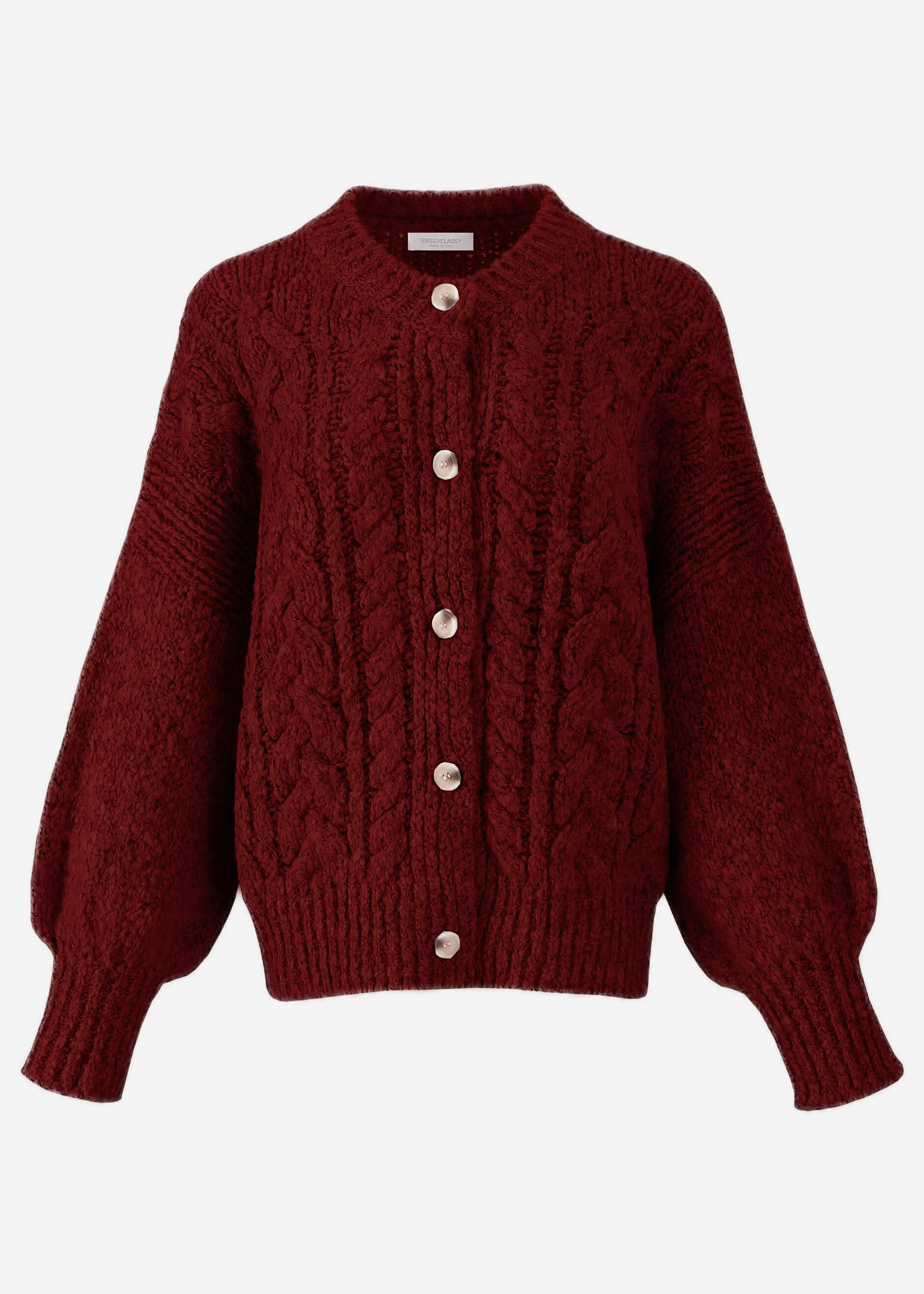 Super flauschige Strickjacke mit Zopfmuster - burgundy – Bekleidung > Cardigans | FormaLuxe