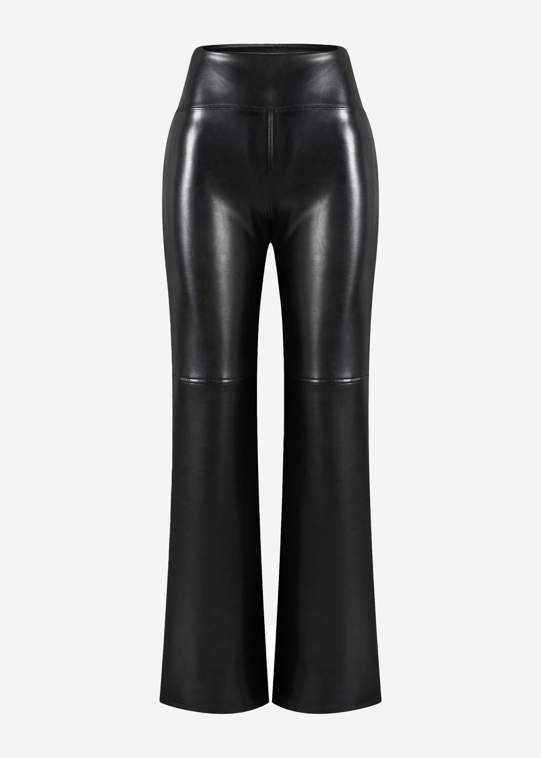 High-Rise Flared Thermo Kunstleder Leggings mit breitem Bund - schwarz – Bekleidung > Leggings > Thermo | FormaLuxe