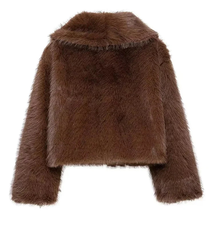 Ayla | Veste courte en fausse fourrure à large col Brun | FormaLuxe
