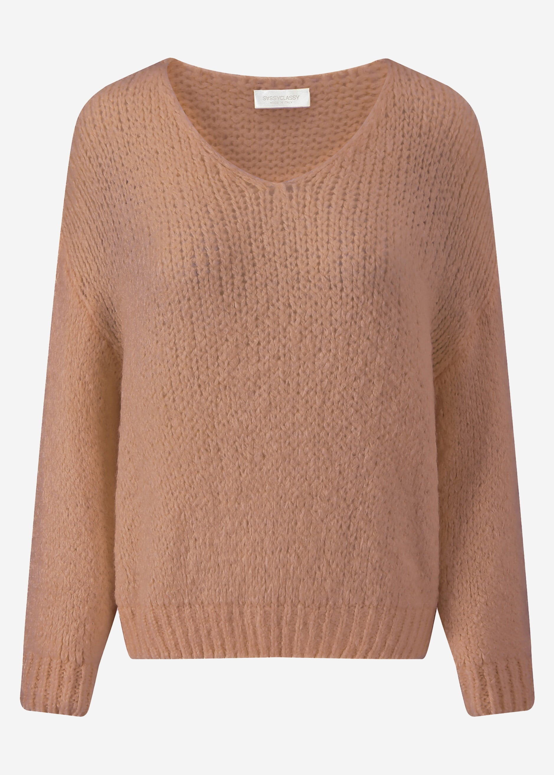 Oversize Pullover mit V-Ausschnitt - hellbraun – Bekleidung > Pullover | FormaLuxe