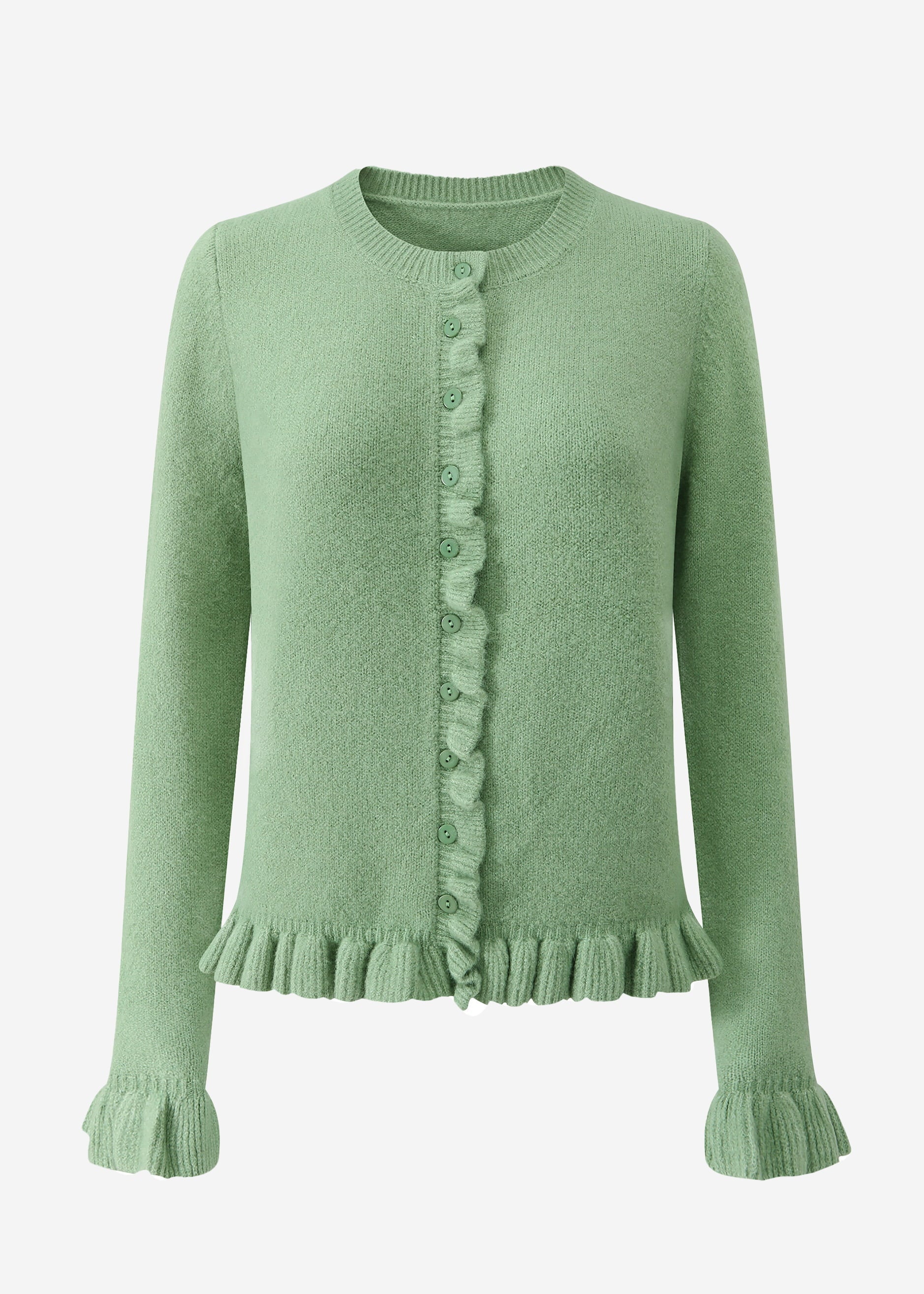 Cardigan mit Rüschen - salbeigrün – Bekleidung > Cardigans | FormaLuxe
