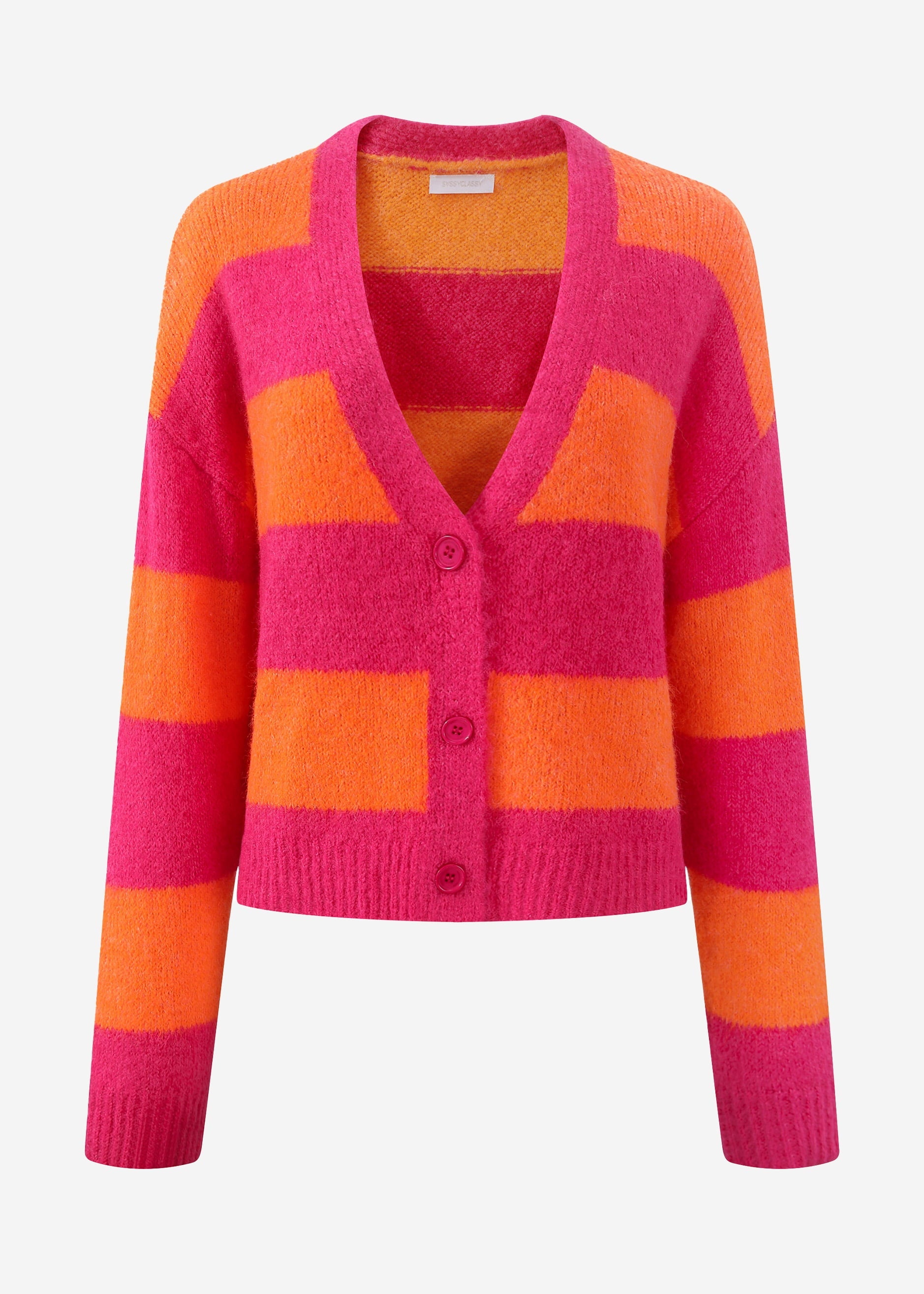 Cardigan mit Blockstreifen und V-Ausschnitt - pink – Bekleidung > Cardigans | FormaLuxe