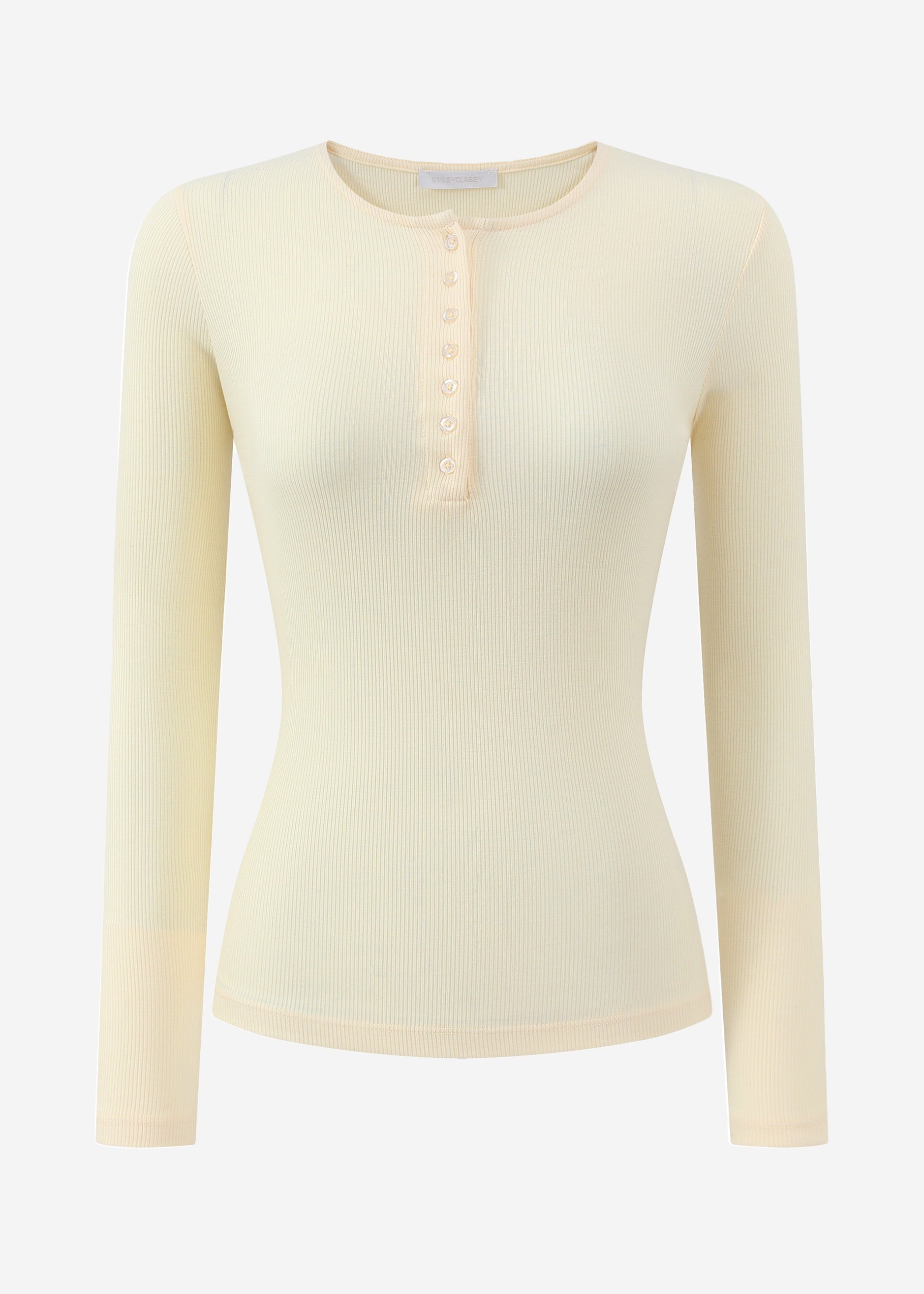Geripptes Langarmshirt mit Knopfleiste - buttergelb – Bekleidung > Langarmshirts | FormaLuxe