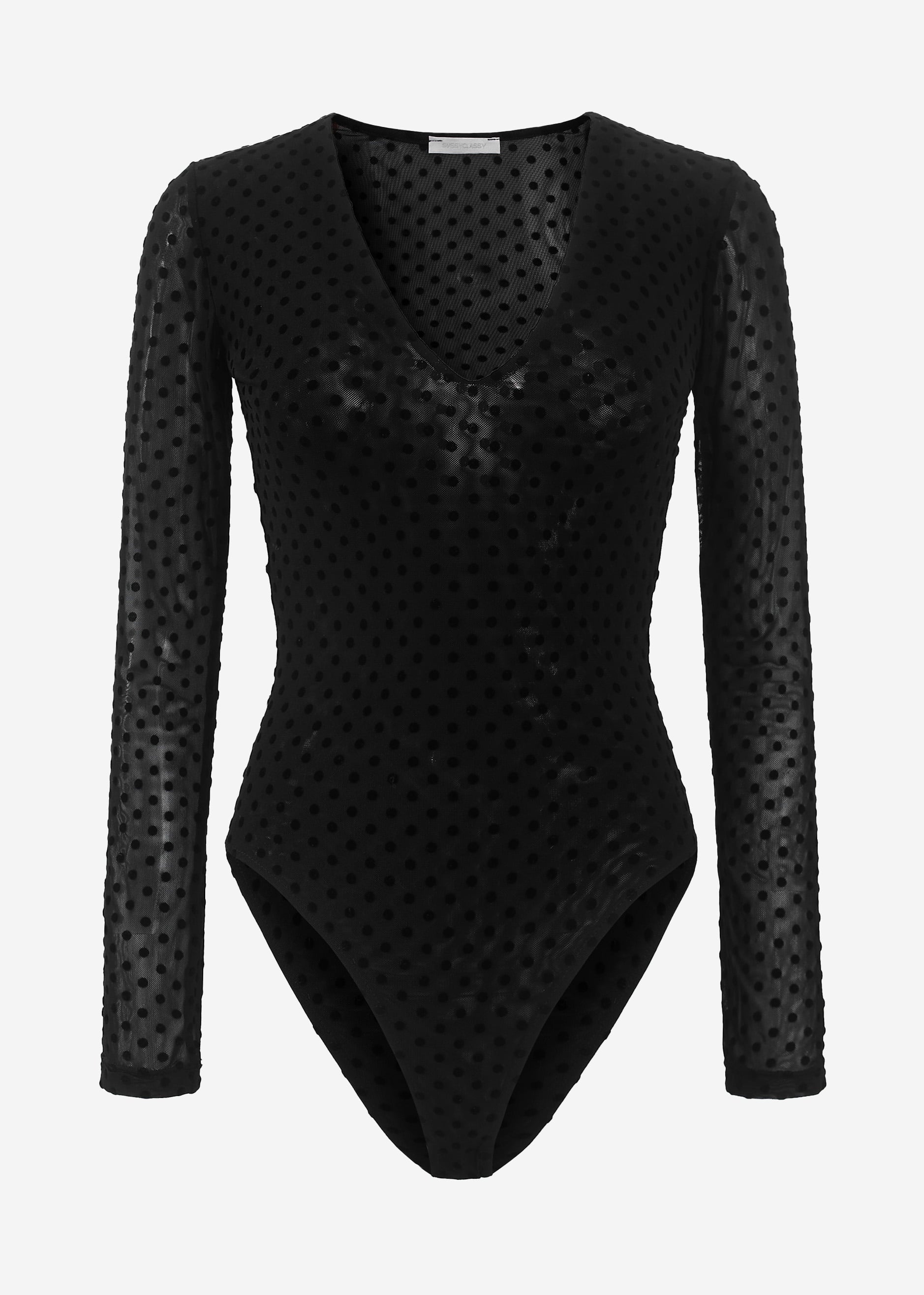 Transparenter Langarmbody mit Pünktchenmuster - schwarz – Bekleidung > Bodies | FormaLuxe