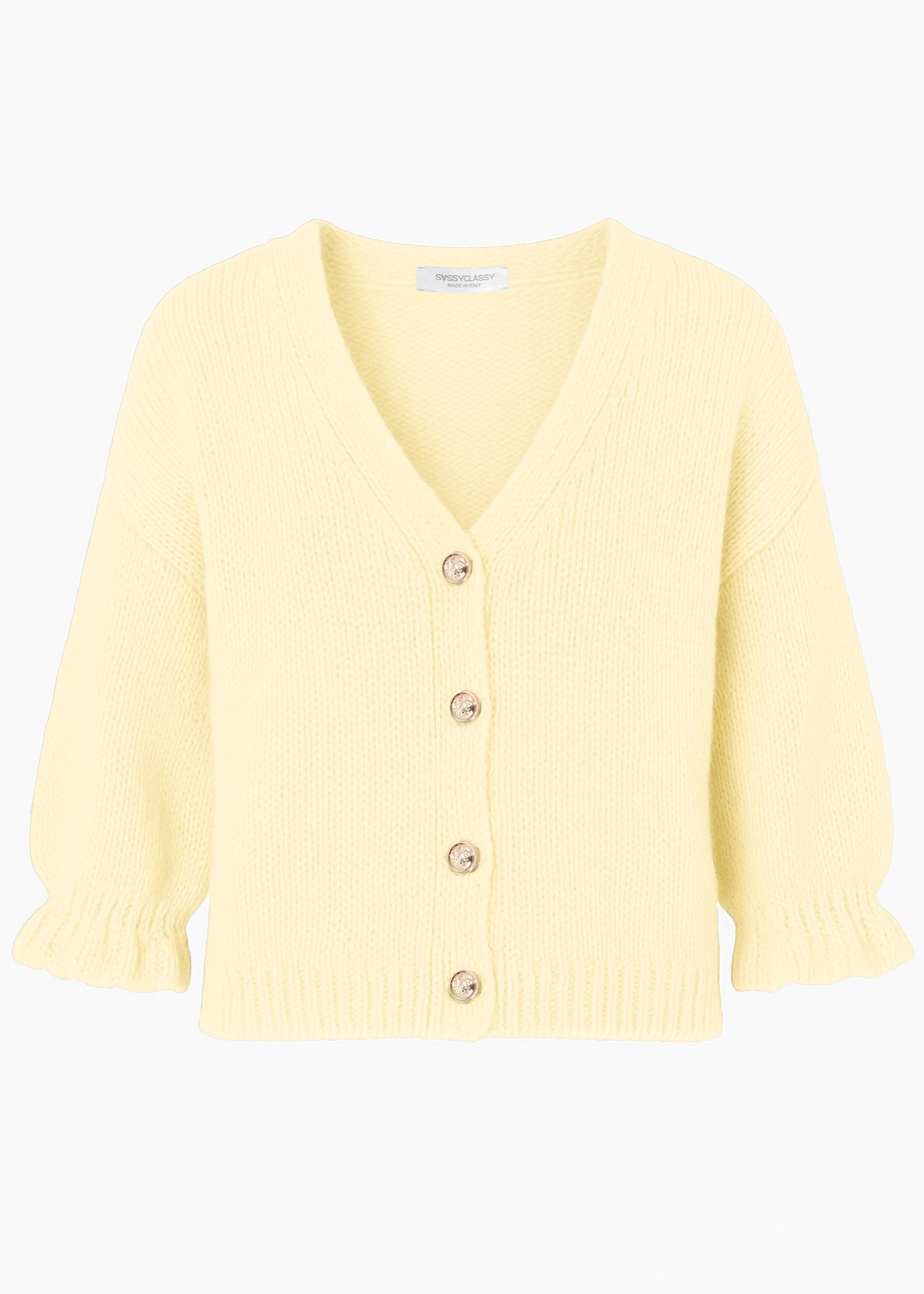 Cardigan mit 3/4-Ärmeln - buttergelb – Bekleidung > Cardigans | FormaLuxe