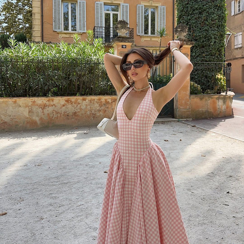 Romina | Midikleid mit Karomuster Pink | FormaLuxe