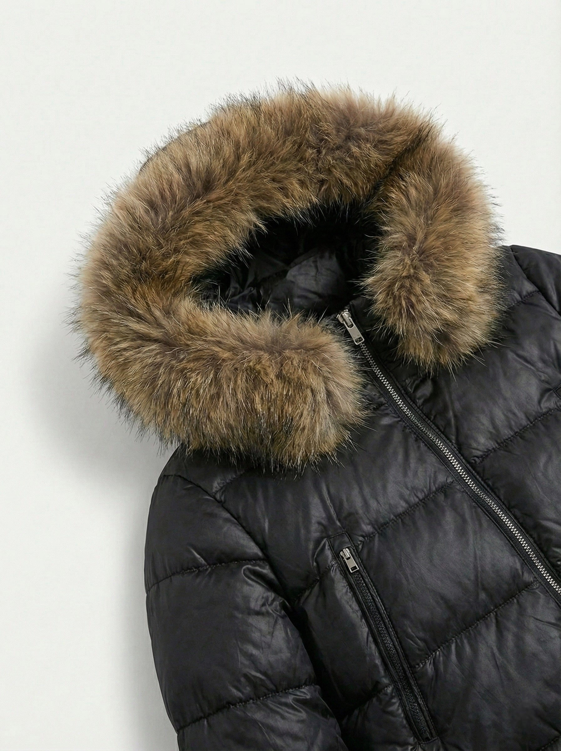 Savoy | Doudoune à capuche en fausse fourrure Noir | FormaLuxe