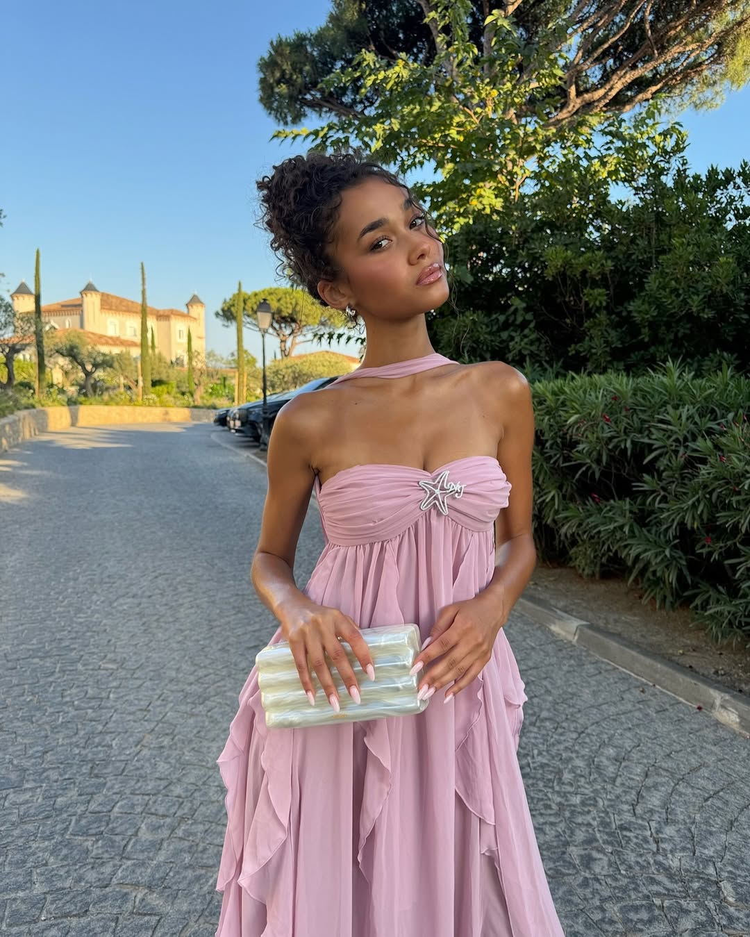Collins | Rüschen-Maxikleid ohne Träger Pink | FormaLuxe