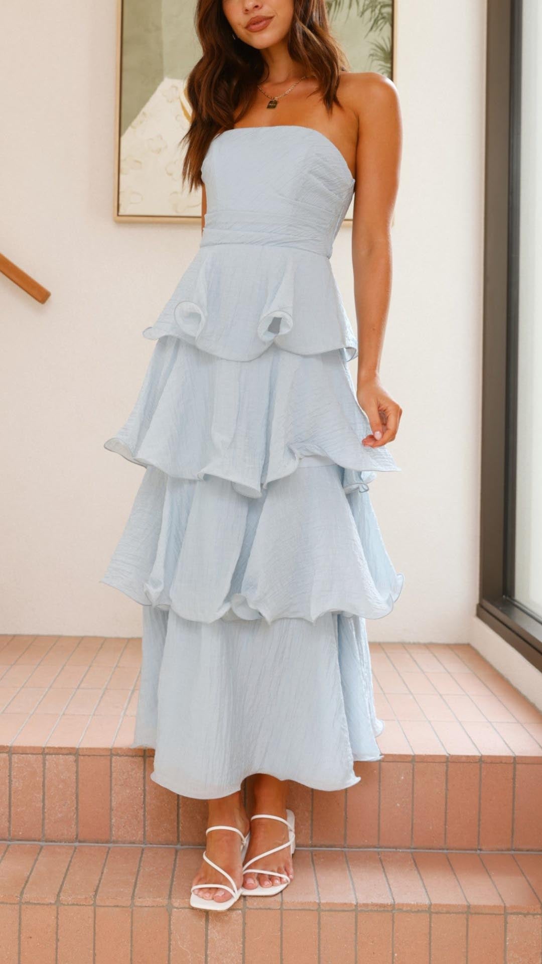 Kate | Maxikleid mit gestuften Rüschen Gelb | FormaLuxe