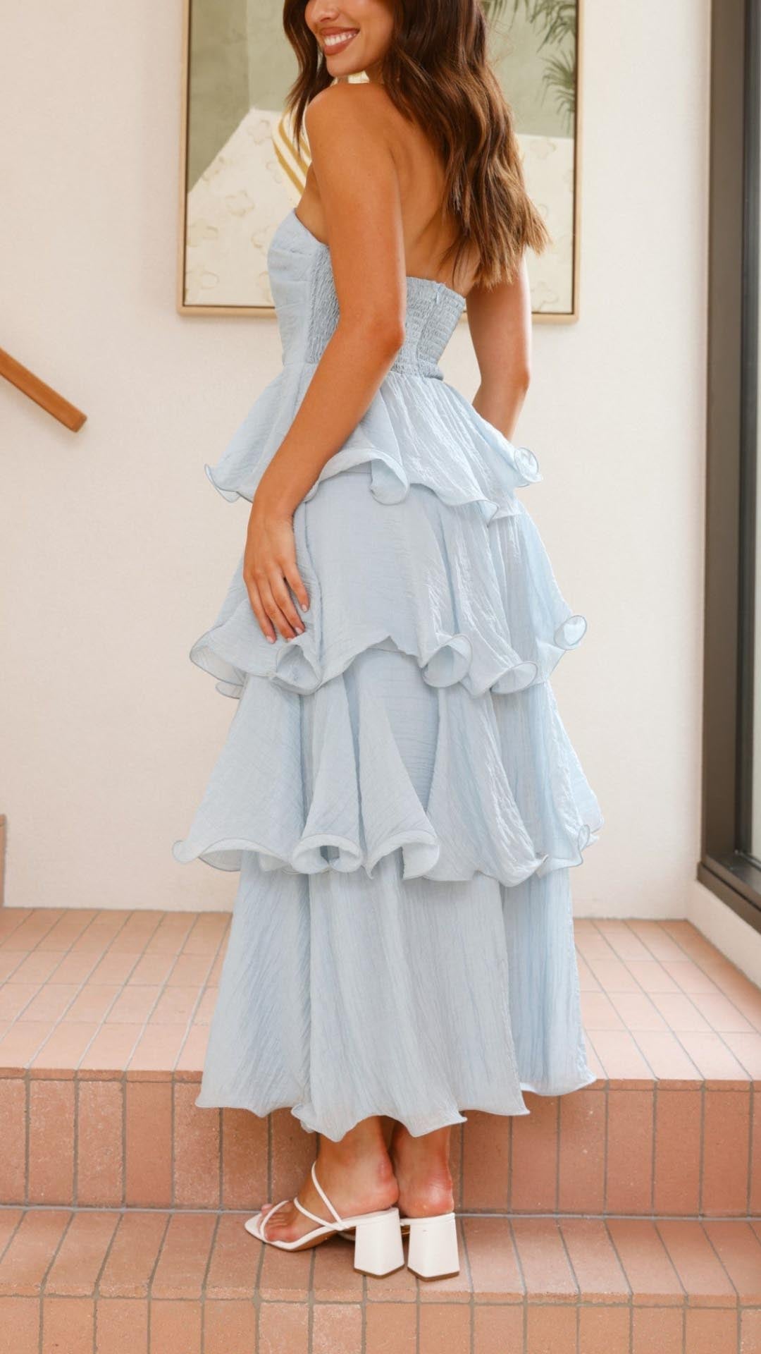 Kate | Maxikleid mit gestuften Rüschen Gelb | FormaLuxe