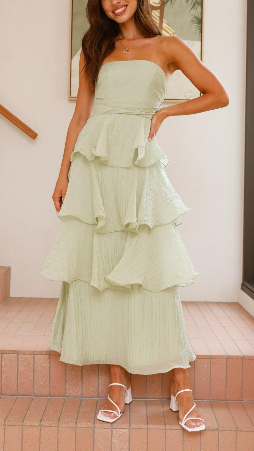 Kate | Maxikleid mit gestuften Rüschen Gelb | FormaLuxe