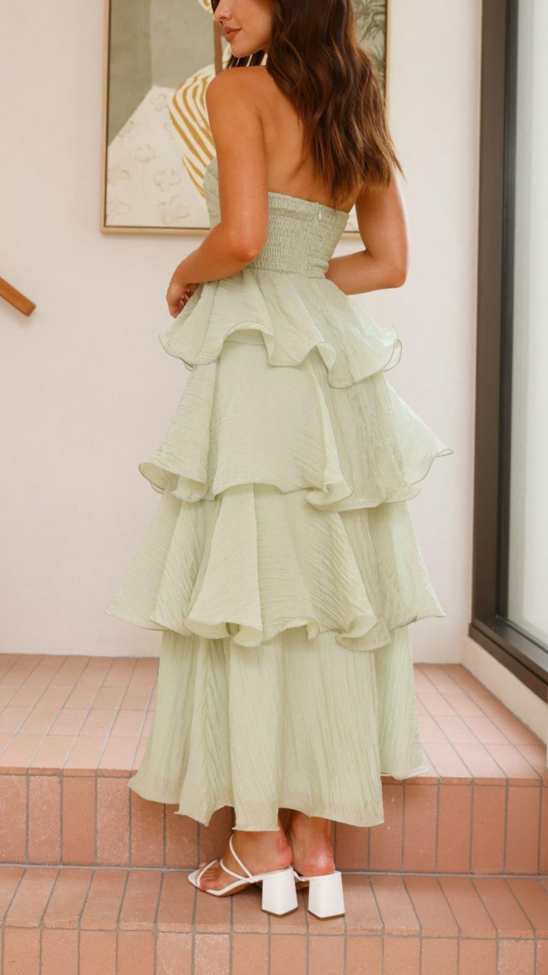 Kate | Maxikleid mit gestuften Rüschen Gelb | FormaLuxe