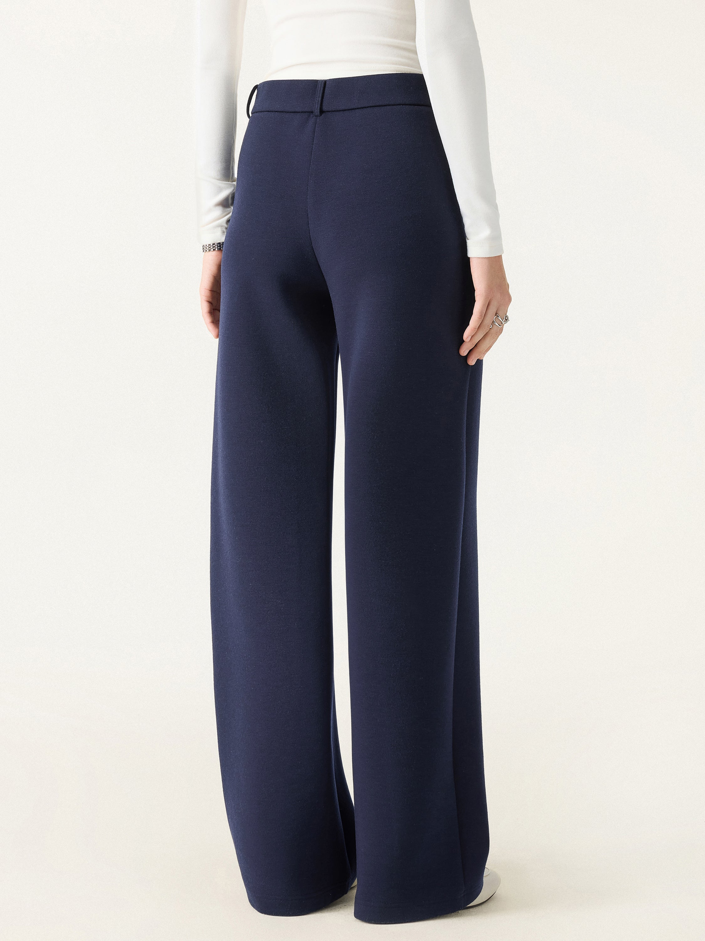 Stretchy Mid Rise Straight Leg Pull-on Pants with Pockets Universe Navy – Women > Bottoms > Pants | FormaLuxe