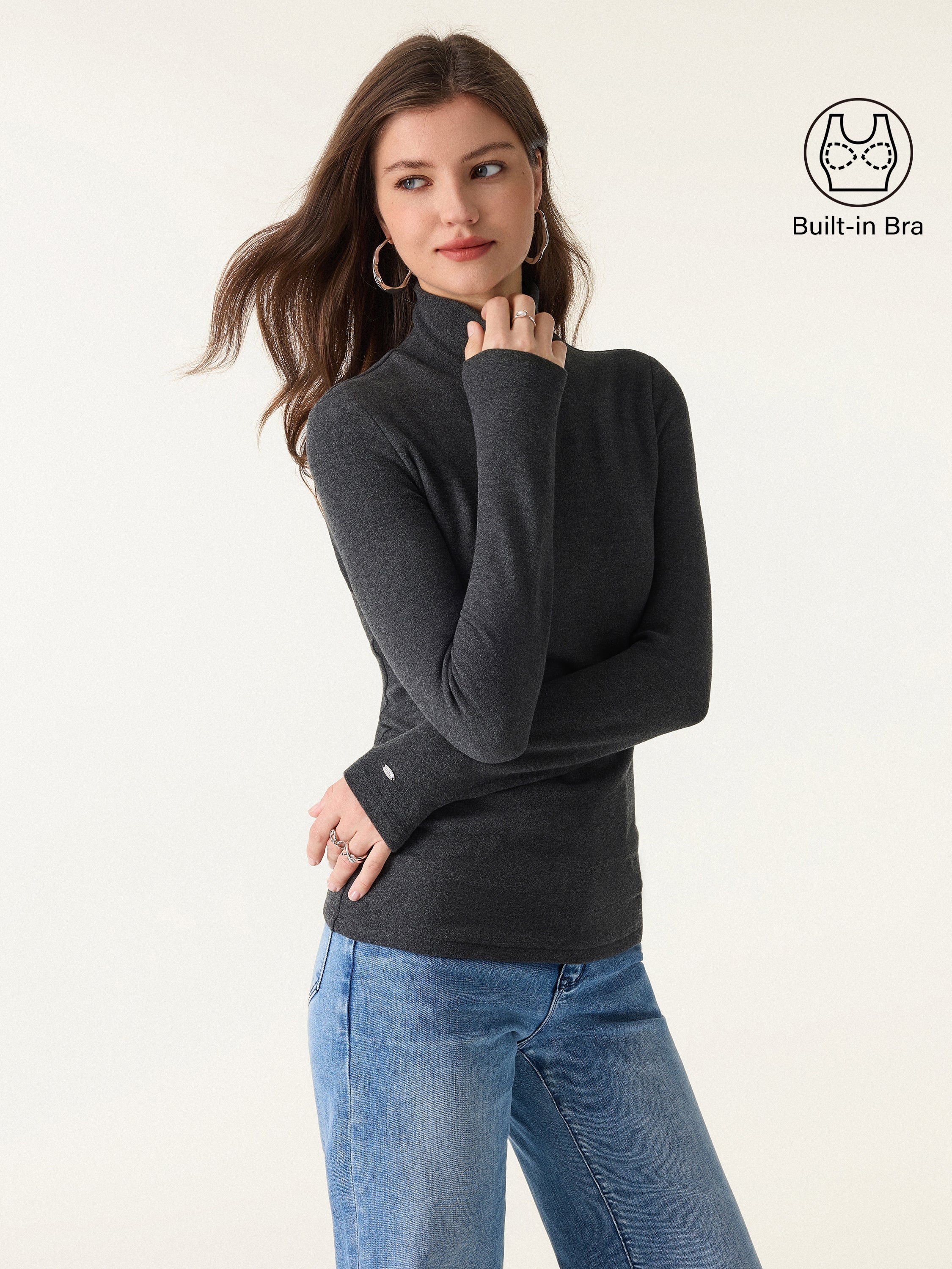 MaxWarm Turtleneck Long Sleeve Brami Heather Black – Women > Tops > Bra Tops | FormaLuxe