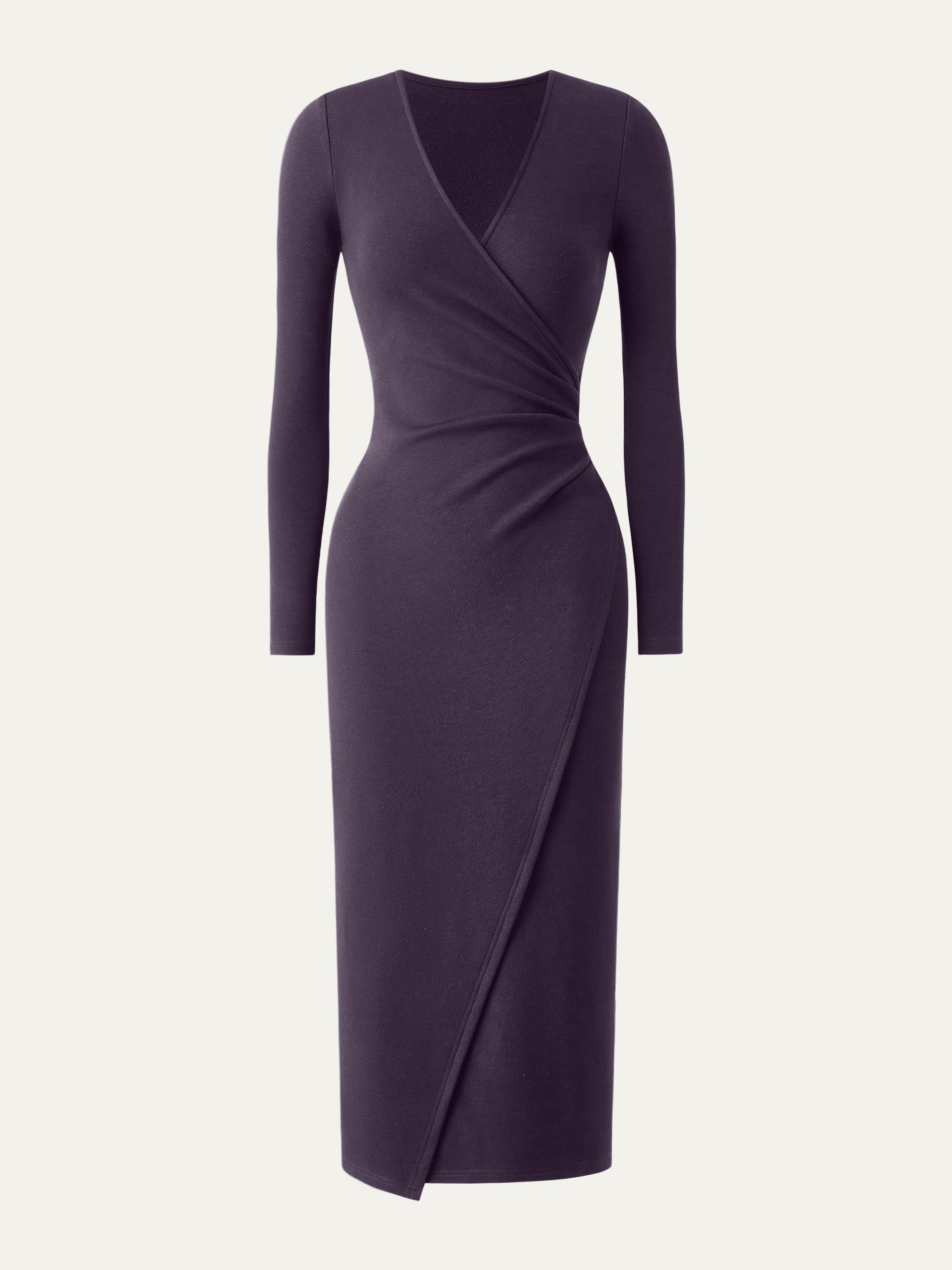 Surplice Wrap Long Sleeve Dress Bush Green – Women > Dresses > Midi Dresses | FormaLuxe