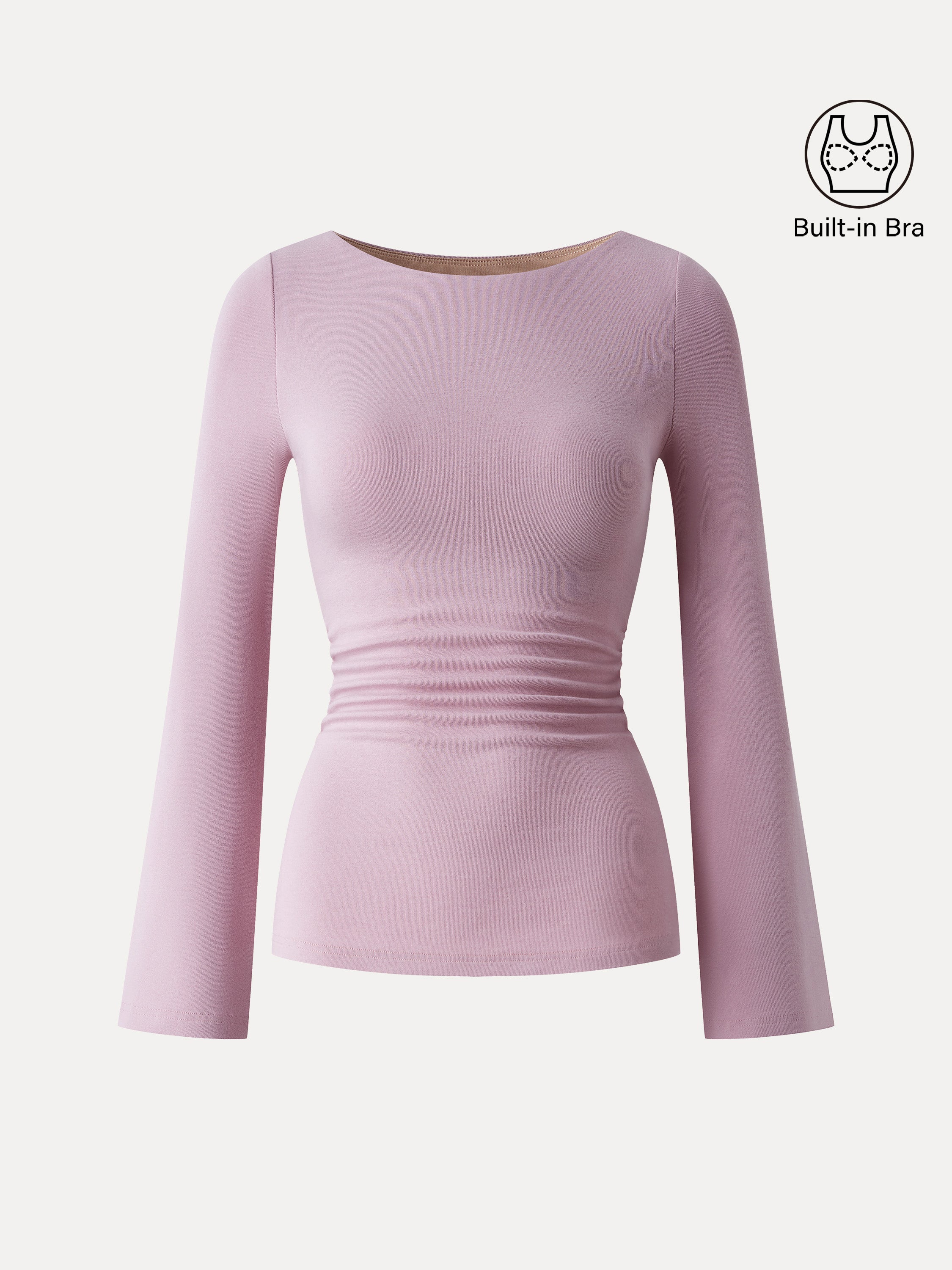 Boatneck Bell Sleeves Ruched Brami Top Opera Mauve – Women > Tops > Bra Tops | FormaLuxe