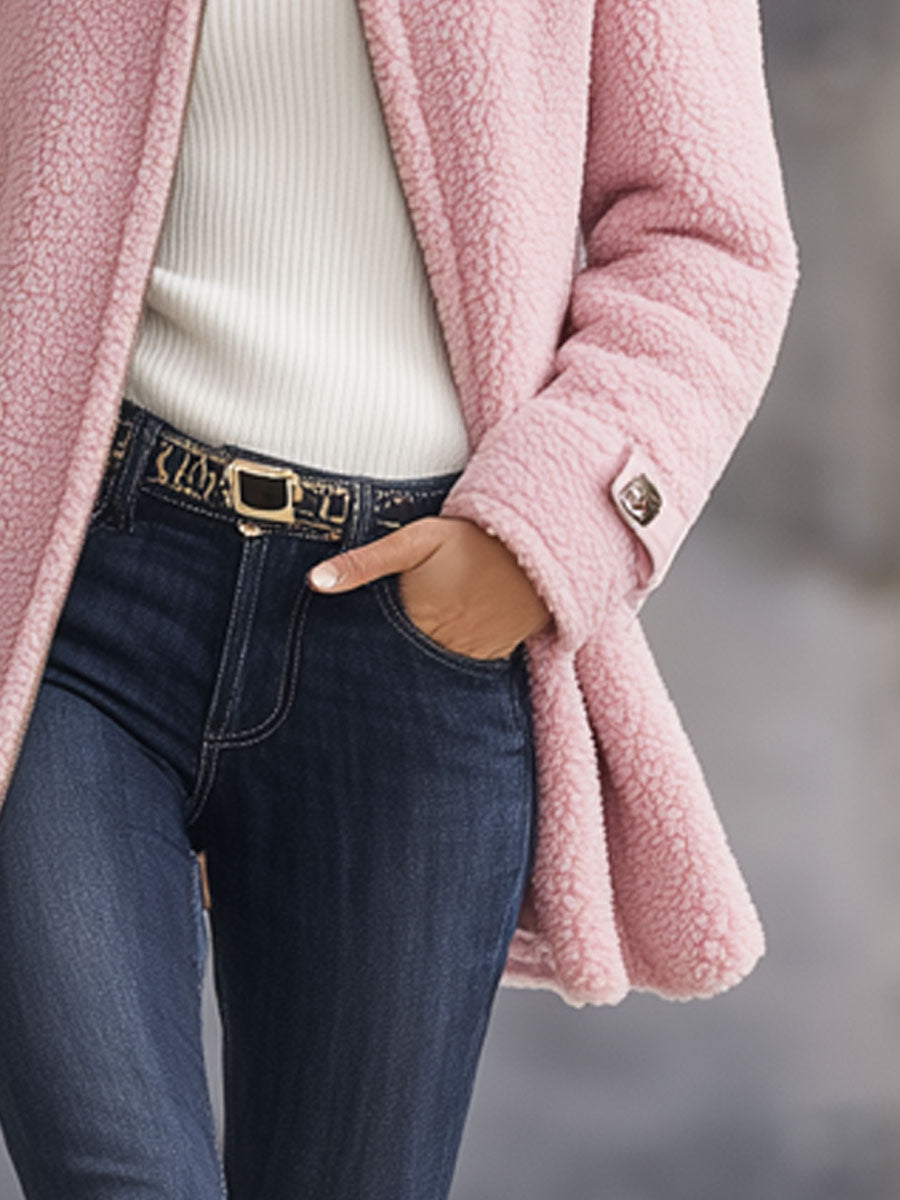 Lässige Vintage-Jacke aus rosa Polarfleece mit Reißverschluss Pink – Coat | FormaLuxe