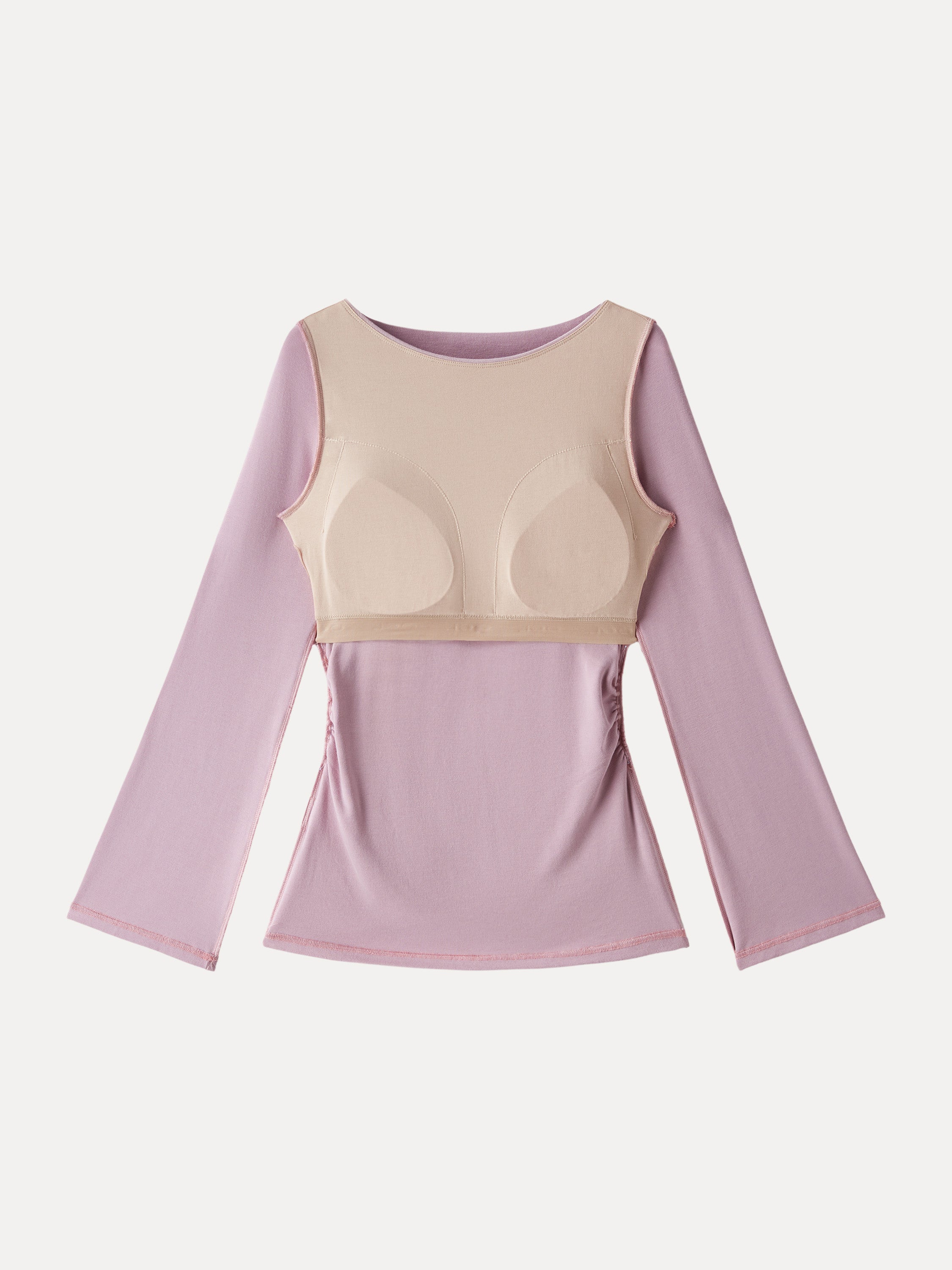Boatneck Bell Sleeves Ruched Brami Top Opera Mauve – Women > Tops > Bra Tops | FormaLuxe