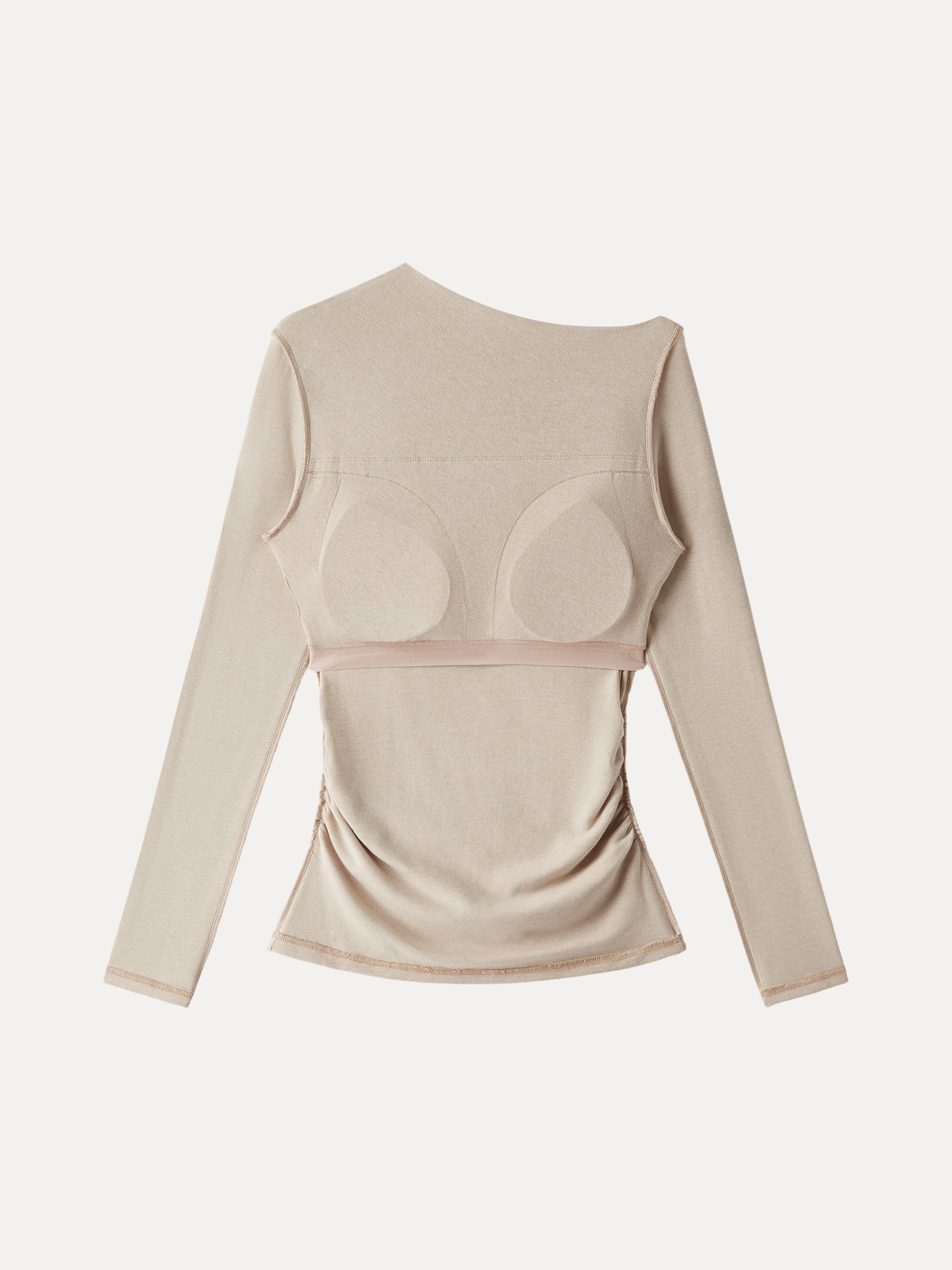 Light Warm Slanted Mockneck Ruched Brami Natural Calico – Women > Tops > Bra Tops | FormaLuxe