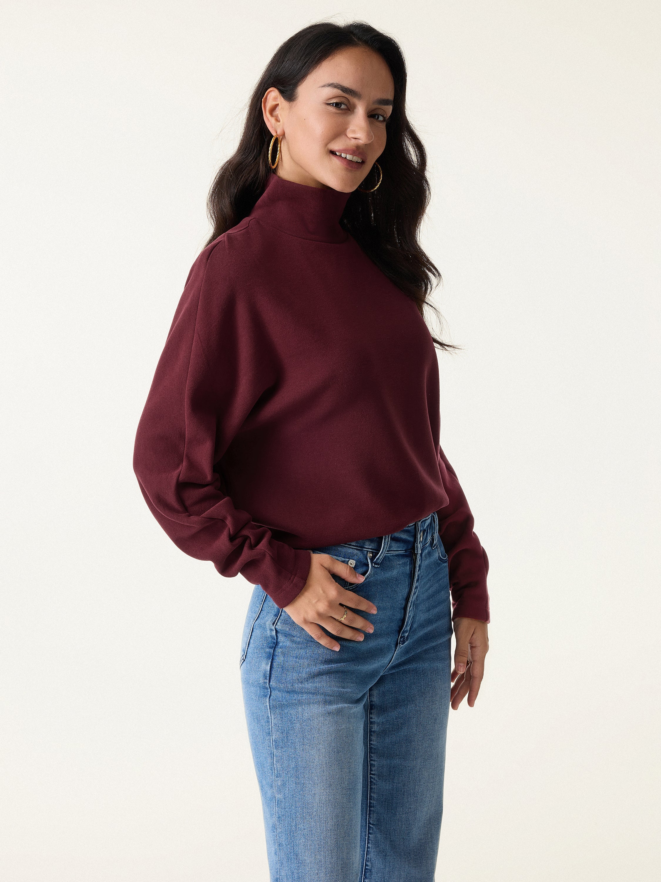 Cozy Warm Turtleneck Batwing Sleeve Brami Ruby Red – Women > Tops > Bra Tops | FormaLuxe