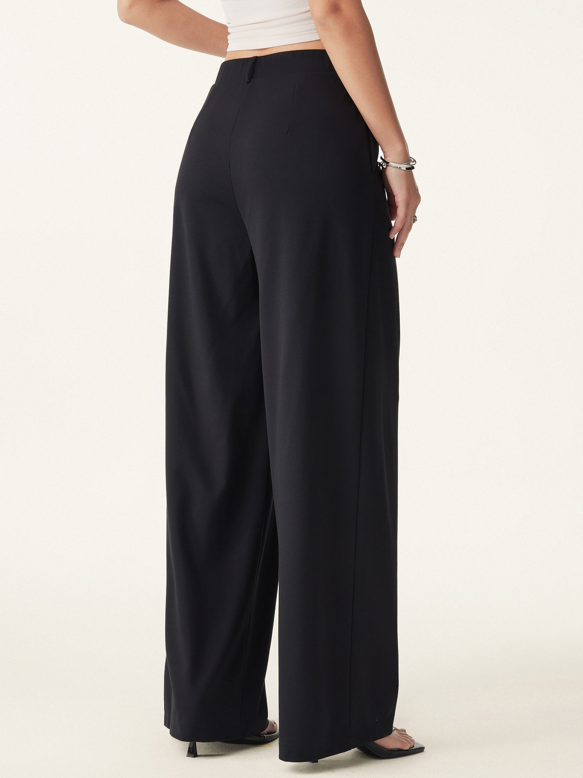 Drapey Bamboo Ponte Mid Rise Wide Leg Trouser with Pockets Black – Women > Bottoms > Pants | FormaLuxe