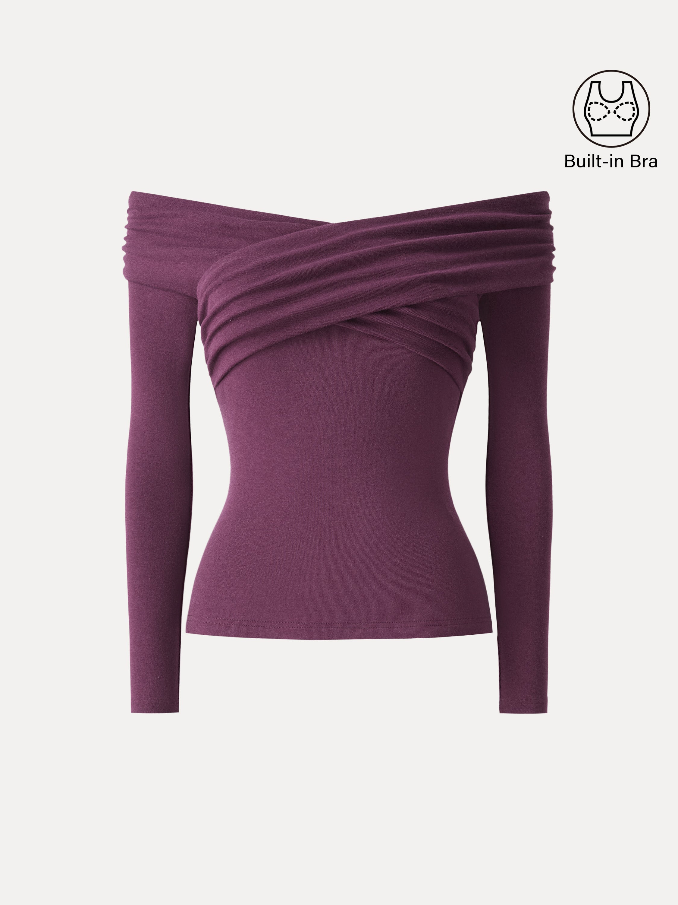 Light Warm Criss Cross Off-Shoulder Brami Top Plum Berry – Women > Tops > Bra Tops | FormaLuxe