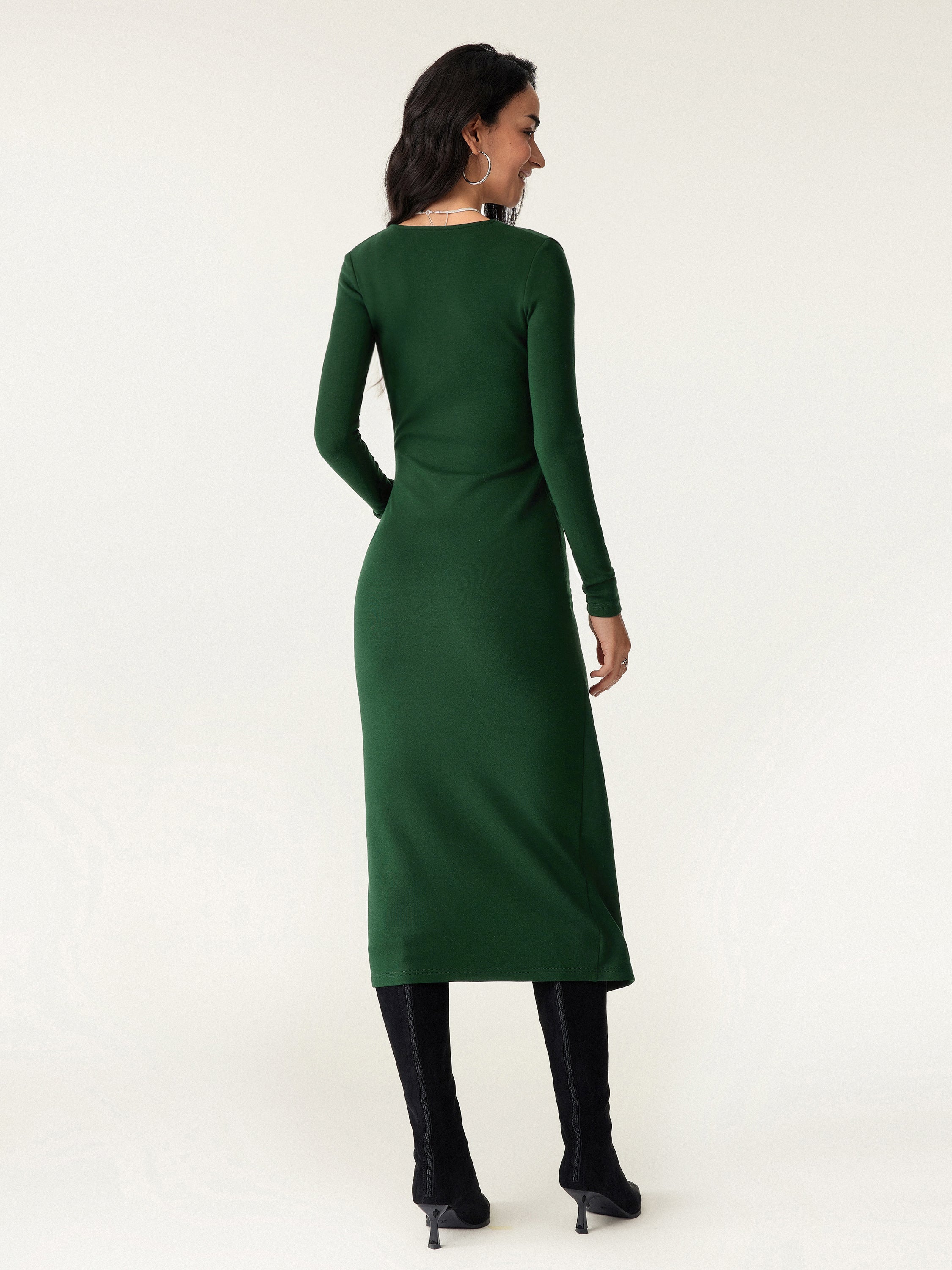 Surplice Wrap Long Sleeve Dress Bush Green – Women > Dresses > Midi Dresses | FormaLuxe