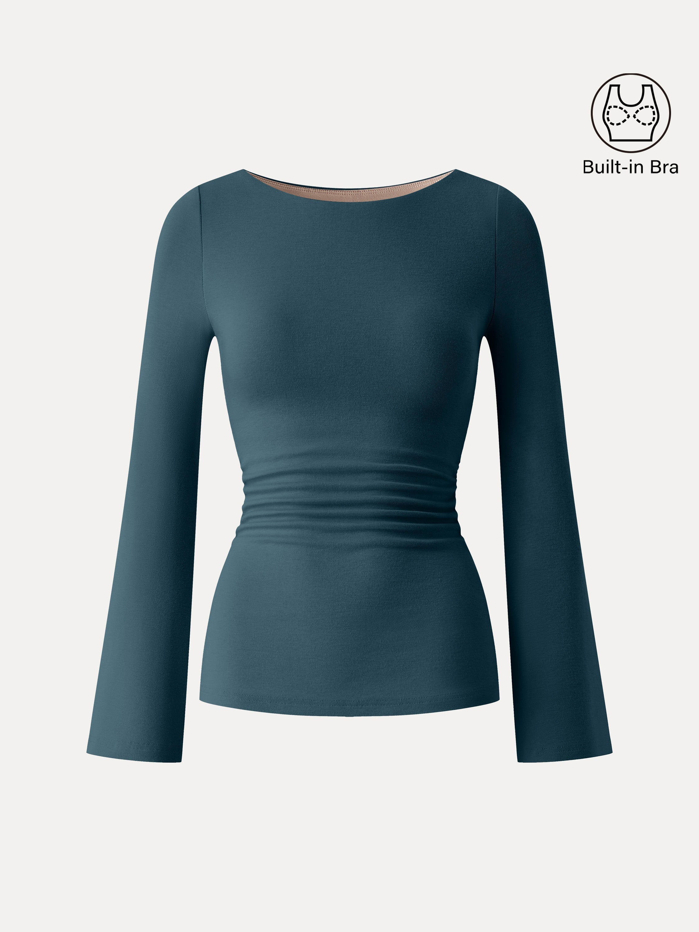 Boatneck Bell Sleeves Ruched Brami Top Opera Mauve – Women > Tops > Bra Tops | FormaLuxe