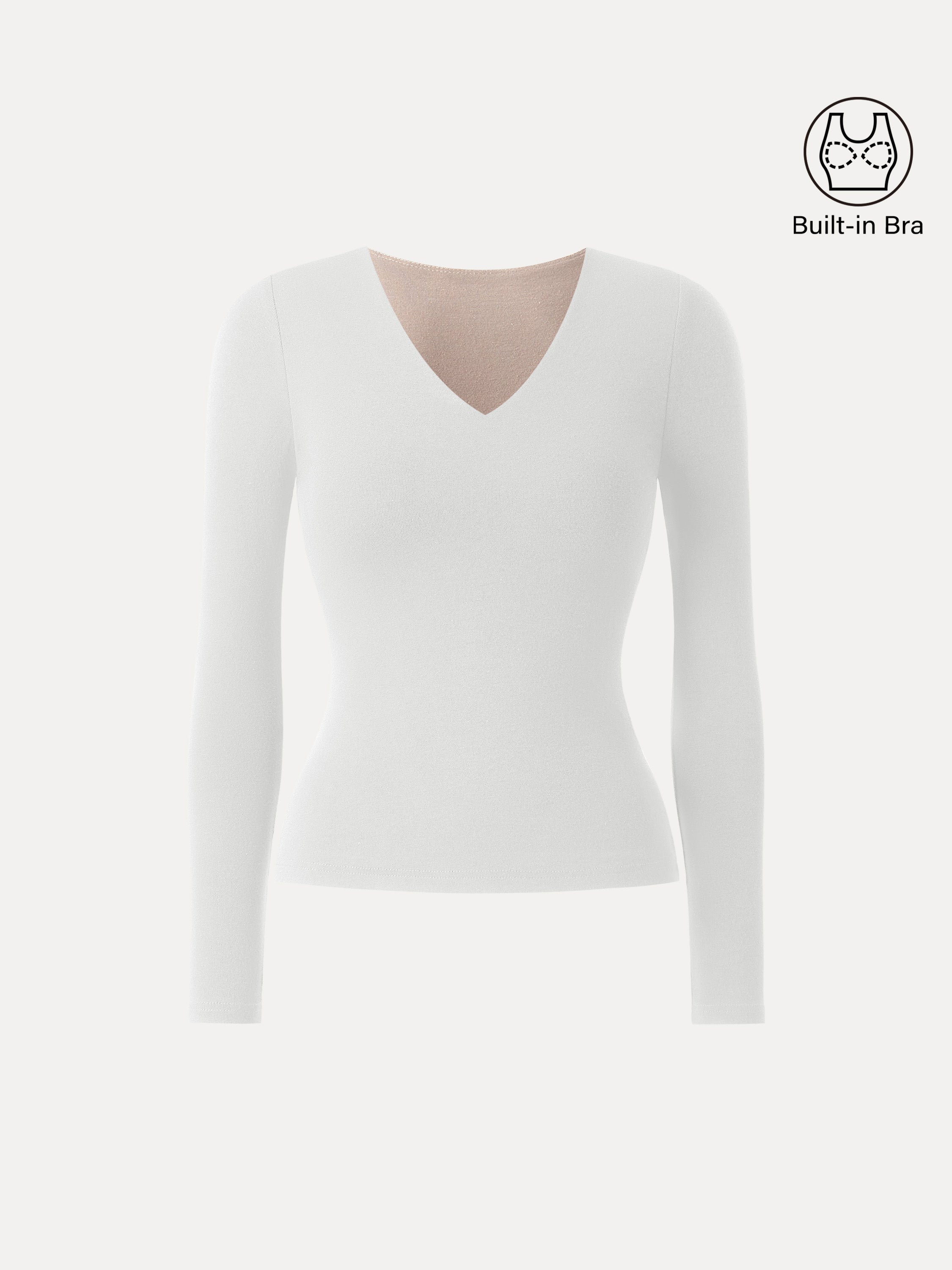 Stretch Cotton V-Neck Long Sleeve Brami Top Deep Bush – Women > Tops > Bra Tops | FormaLuxe
