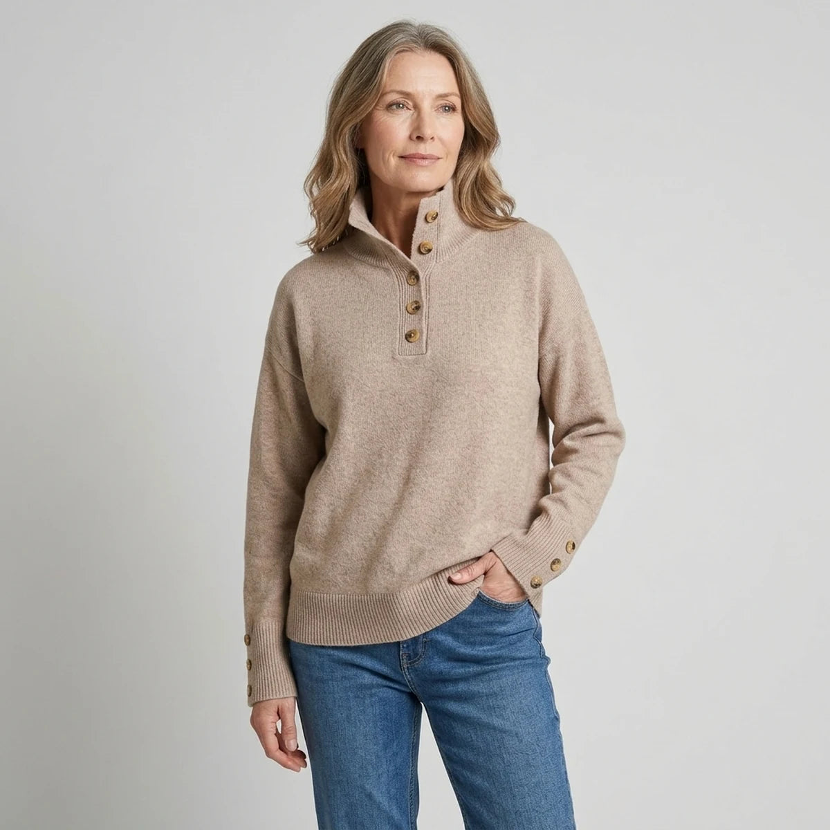 Frauke Pullover Damen mit Stehkragen in Khaki