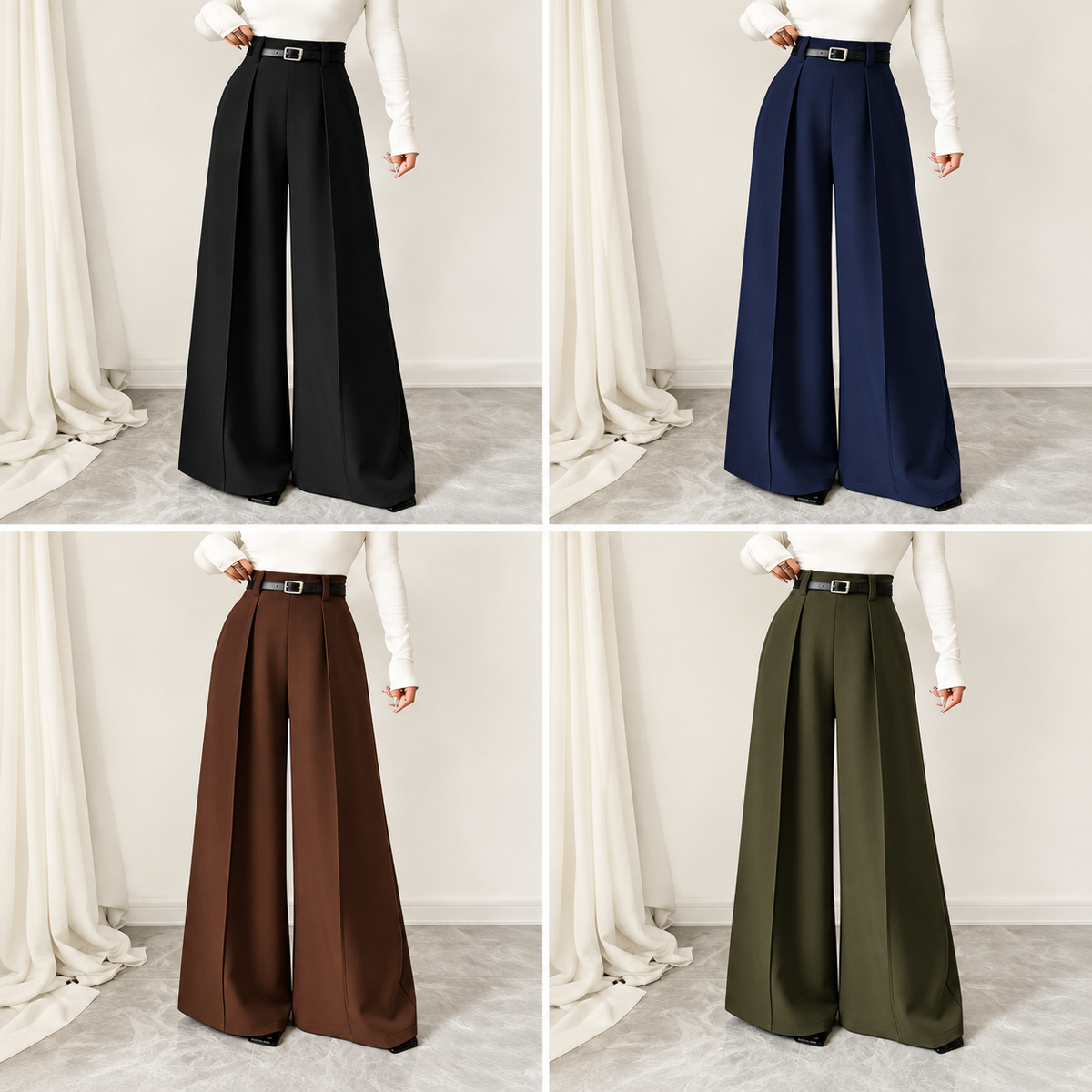 Weite Hose Damen Greta – Farbvergleich Schwarz, Blau, Braun und Grün | FormaLuxe
