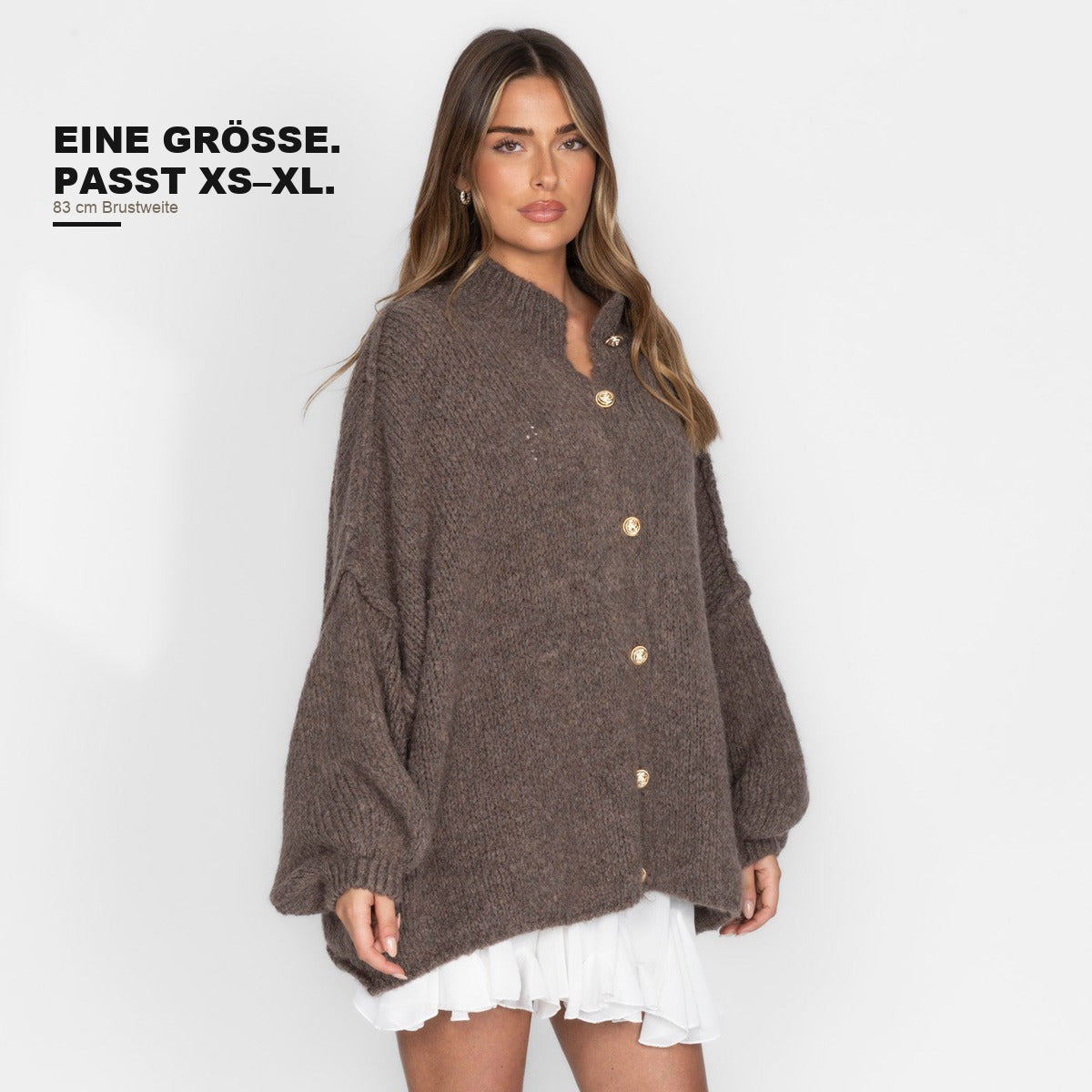 Greta Oversized Strickjacke – Einheitsgröße, passt XS bis XL, 83 cm Brustweite