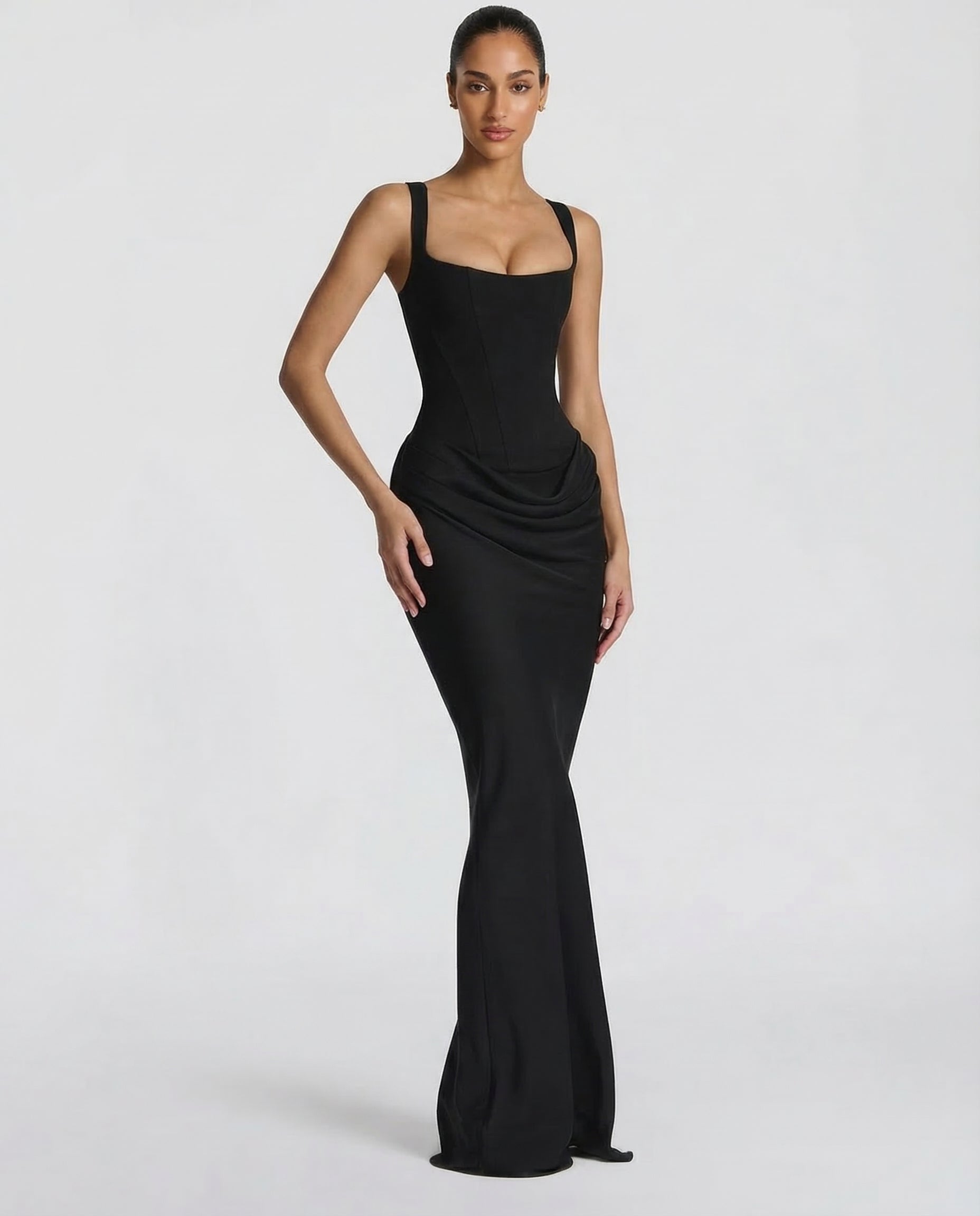 Eva Hourglass Maxi-Kleid Schwarz | FormaLuxe