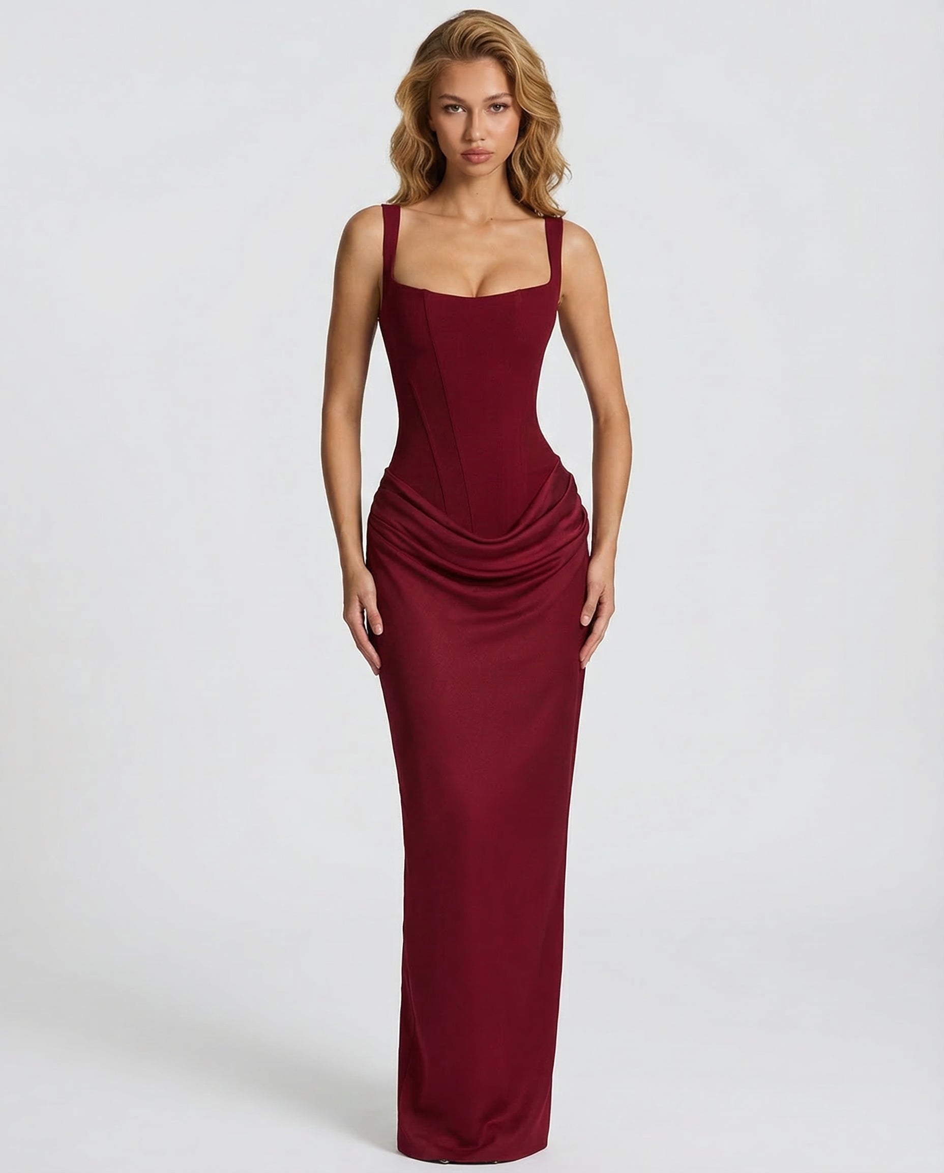 Eva Hourglass Maxi-Kleid Weinrot | FormaLuxe