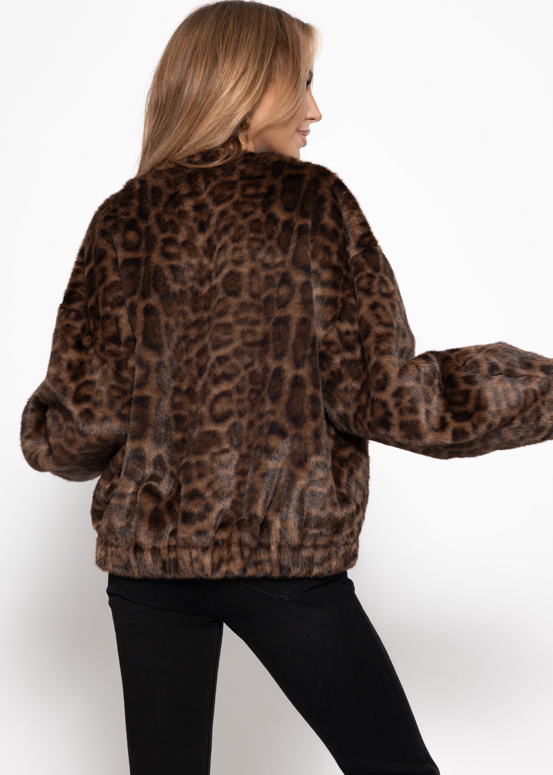 Bomberjacke aus Fellimitat mit Leo-Muster - braun – Bekleidung > Jacken | FormaLuxe