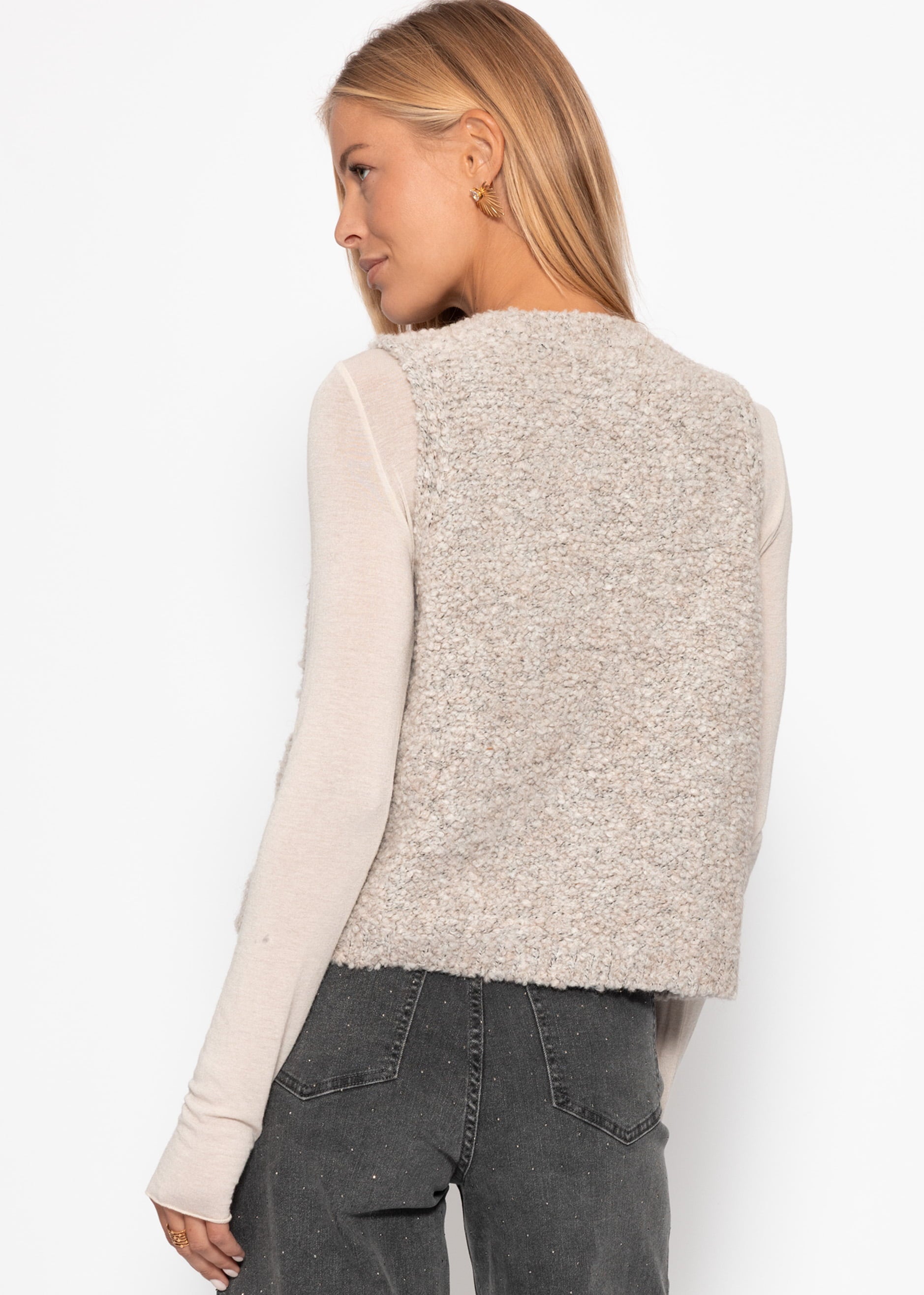 Bouclé-Weste mit Taschen - greige – Bekleidung > Westen | FormaLuxe