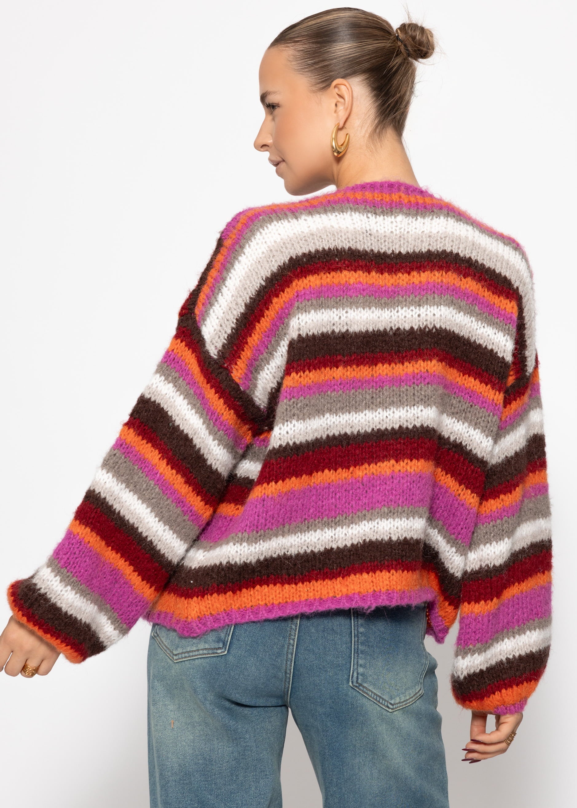 Gestreifter, mehrfarbiger Cardigan - orange – Bekleidung > Cardigans | FormaLuxe