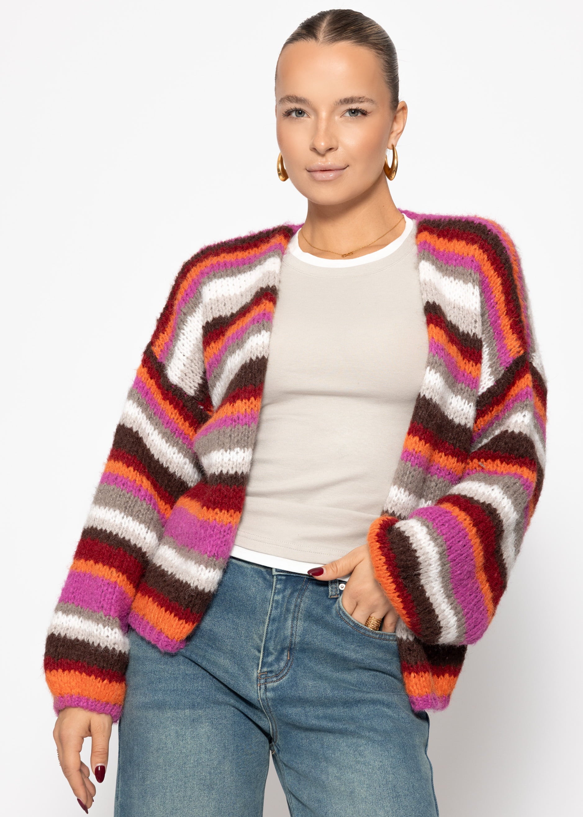 Gestreifter, mehrfarbiger Cardigan - orange – Bekleidung > Cardigans | FormaLuxe