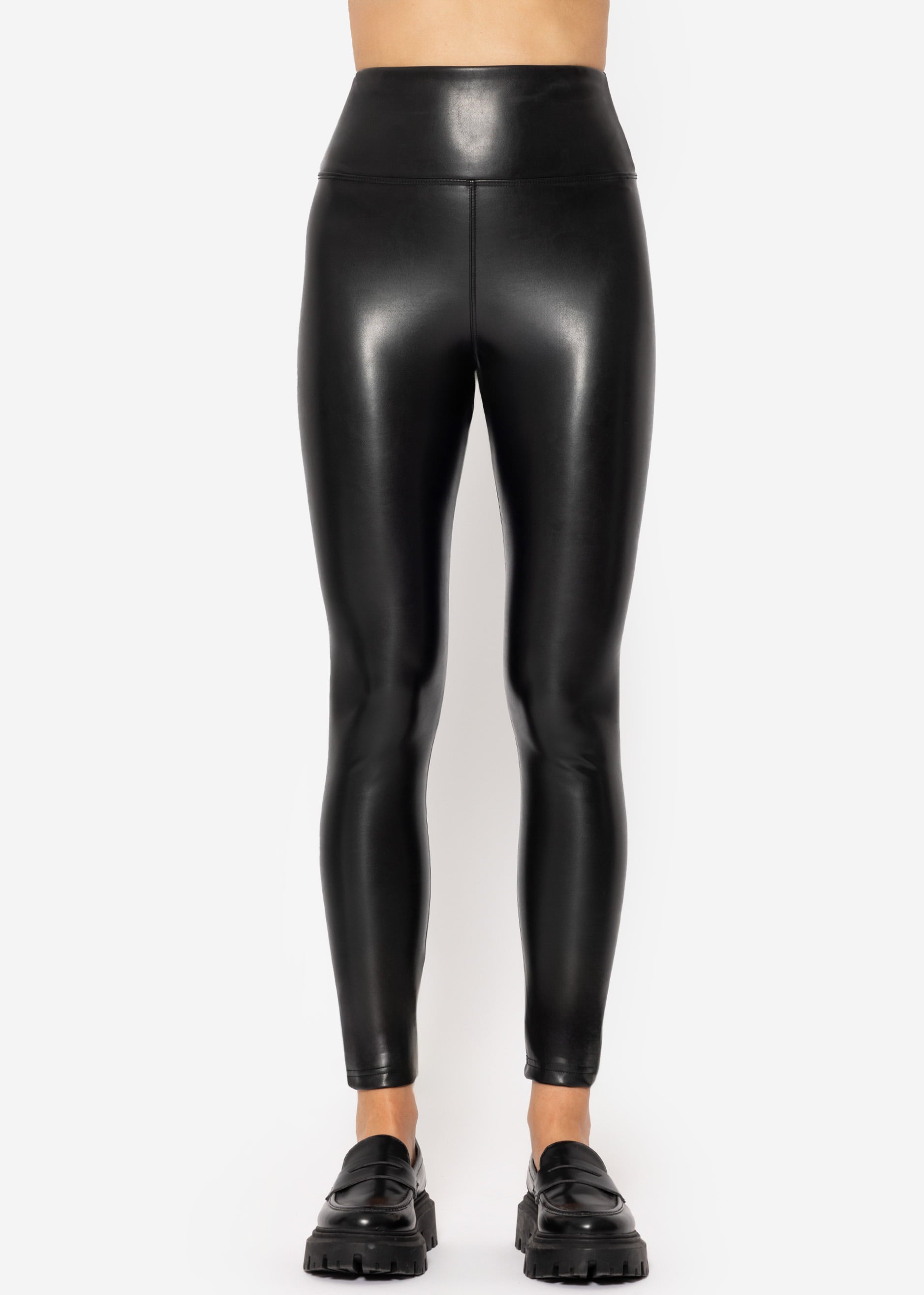 High-Rise Thermo Lederleggings mit breitem Bund - schwarz – Bekleidung > Leggings > Thermo | FormaLuxe