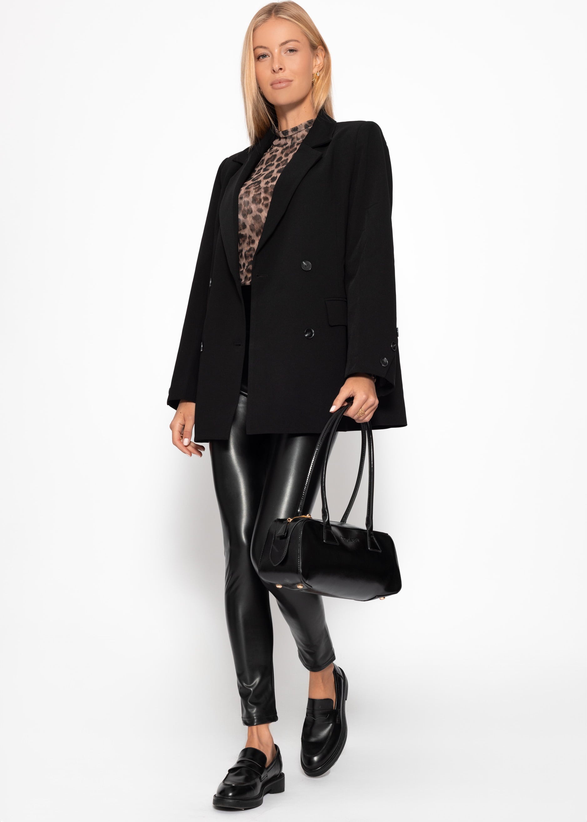 High-Rise Thermo Lederleggings mit breitem Bund - schwarz – Bekleidung > Leggings > Thermo | FormaLuxe