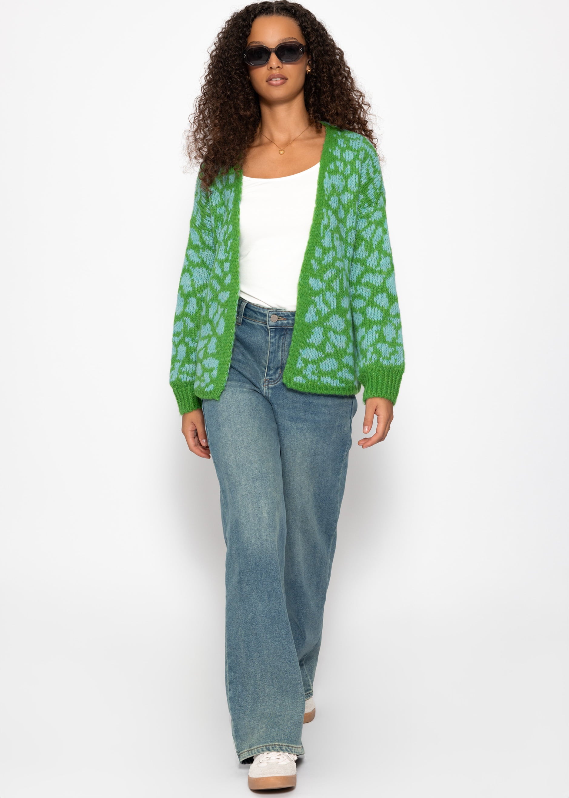 Kurzer Cardigan mit Leo-Print - grün-blau – Bekleidung > Cardigans | FormaLuxe