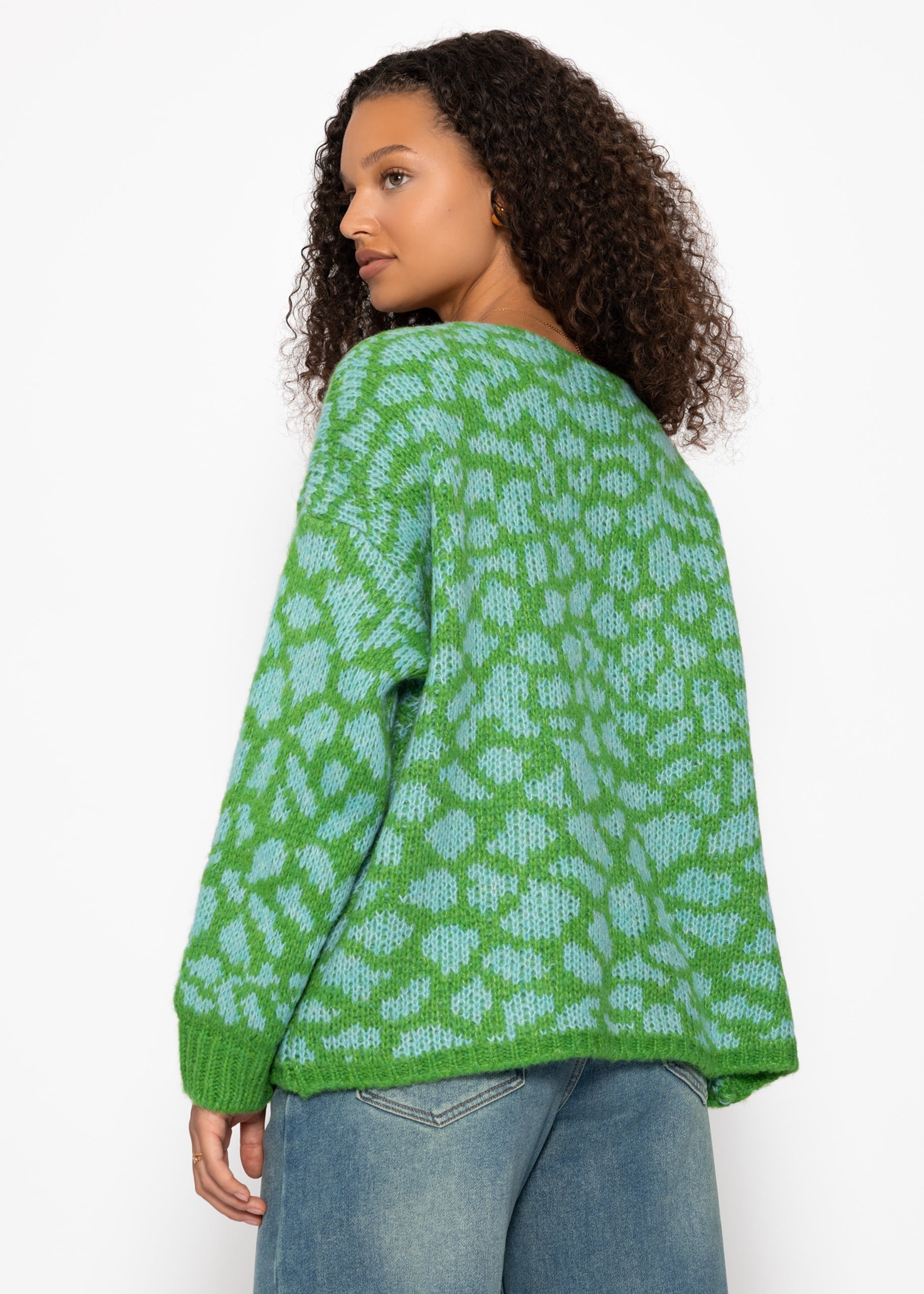 Kurzer Cardigan mit Leo-Print - grün-blau – Bekleidung > Cardigans | FormaLuxe