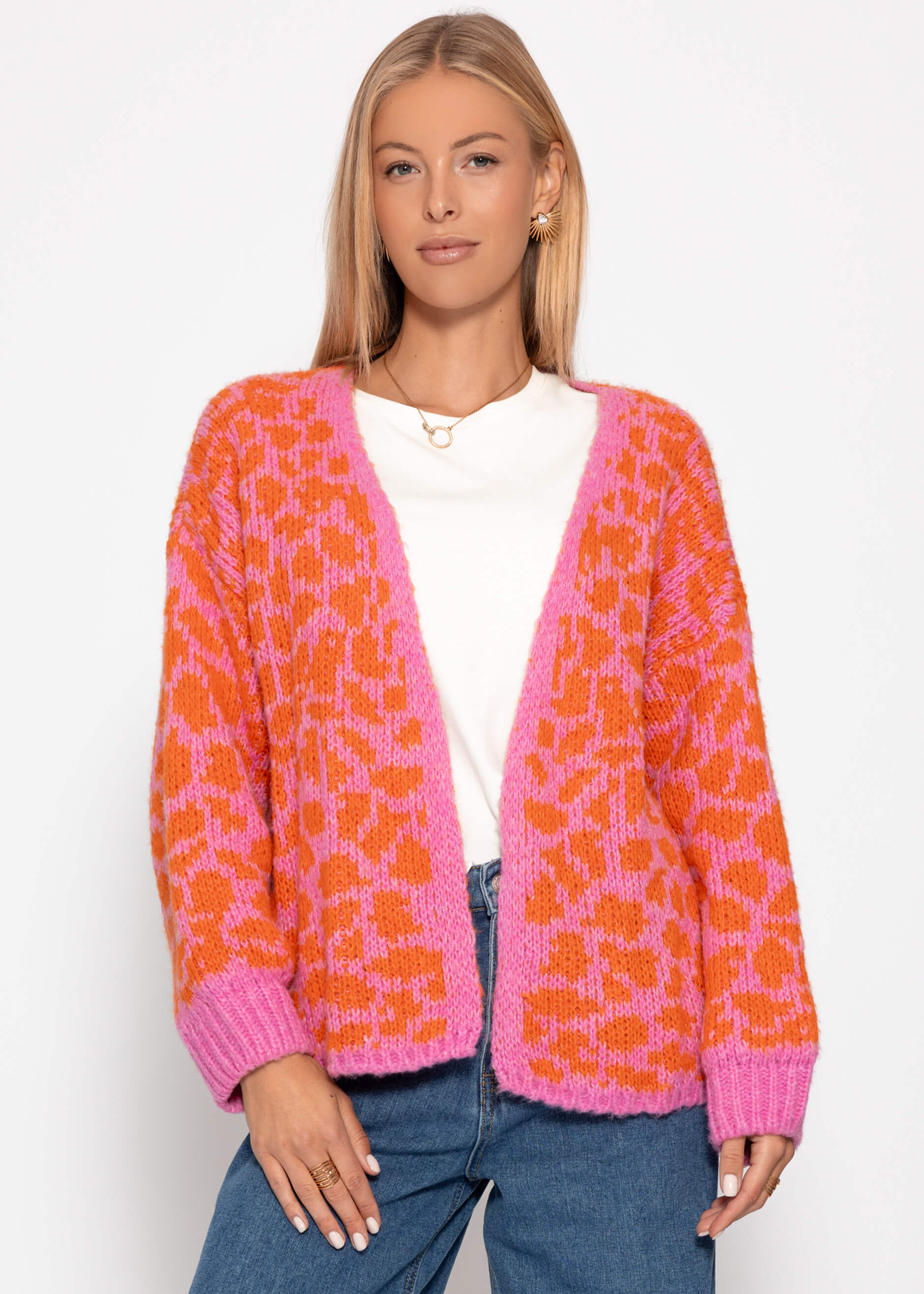 Kurzer Cardigan mit Leo-Print - pink-orange – Bekleidung > Cardigans > Leo | FormaLuxe