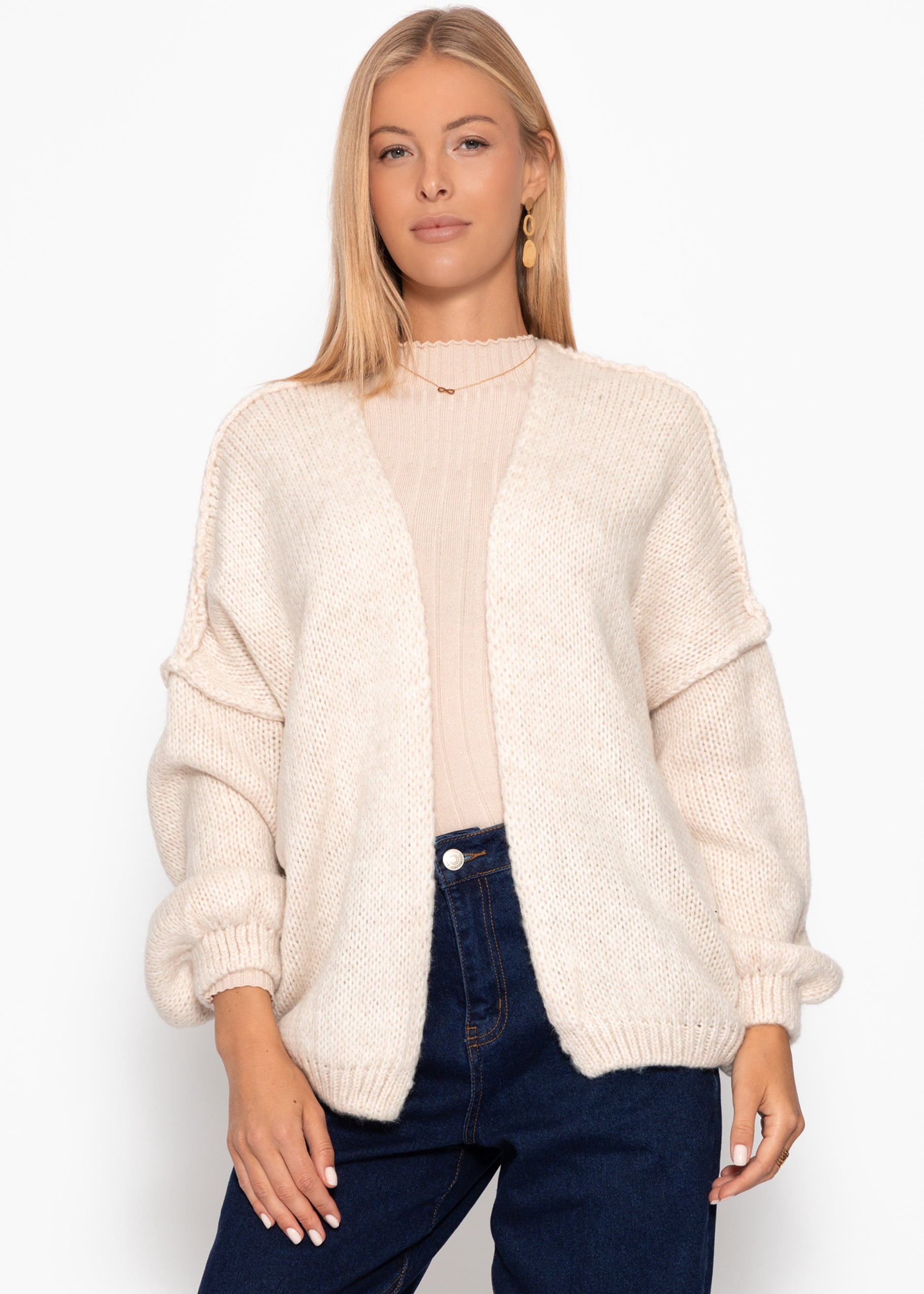 Lässiger Cardigan mit Außennähten - beige – Bekleidung > Cardigans | FormaLuxe