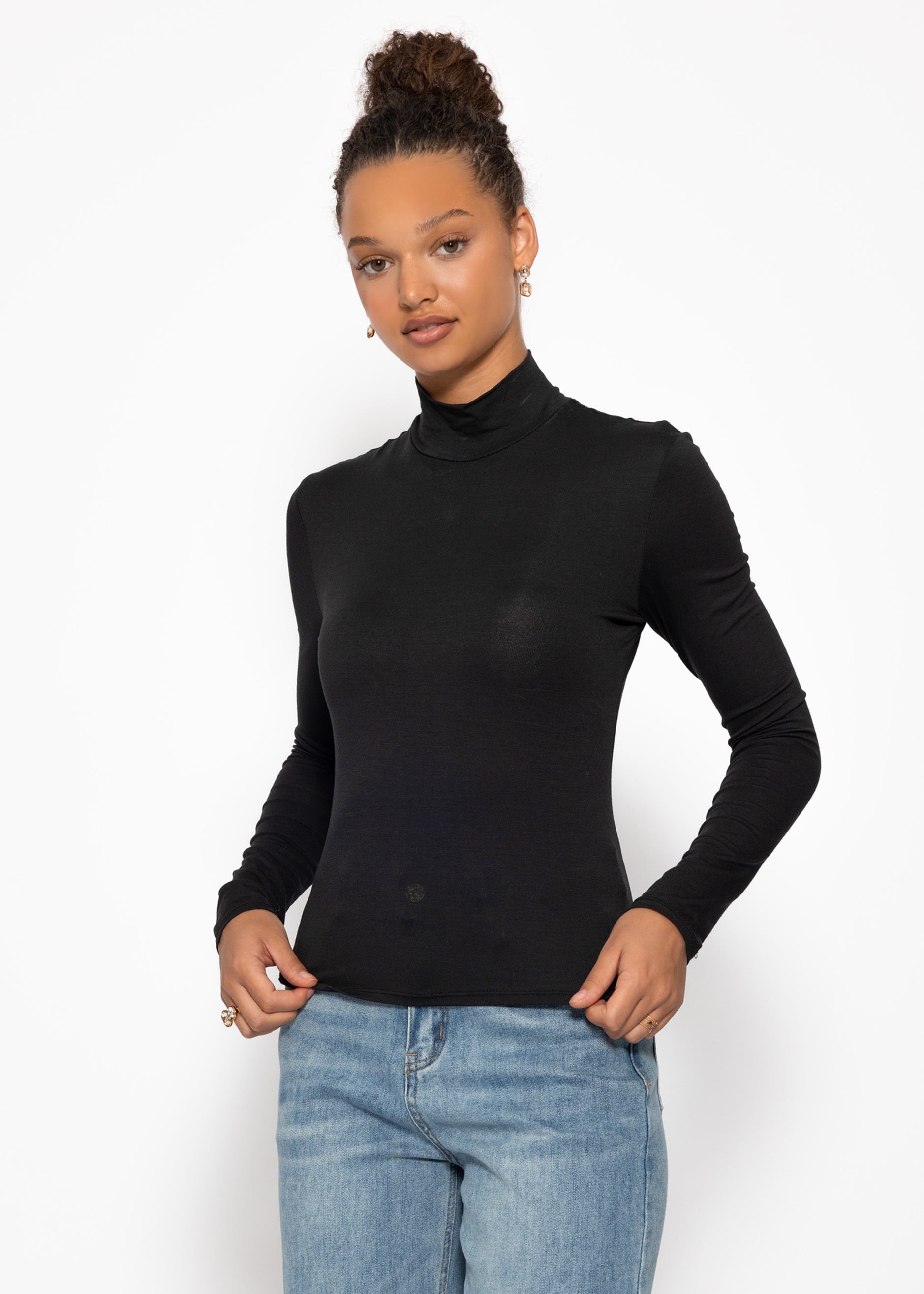 Langarm Shirt mit Rollkragen - schwarz – Bekleidung > Langarmshirts | FormaLuxe