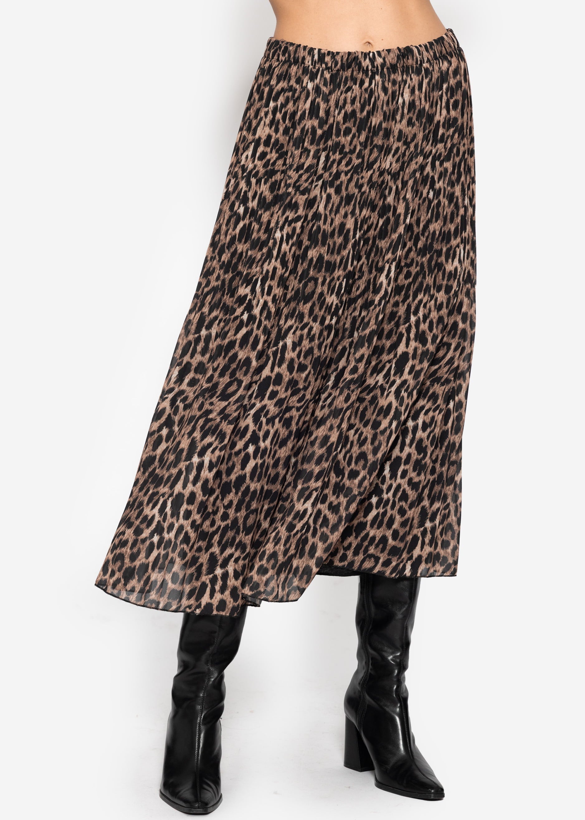 Langer Plissée-Rock aus Chiffon mit Leo-Print - braun – Bekleidung > Röcke | FormaLuxe