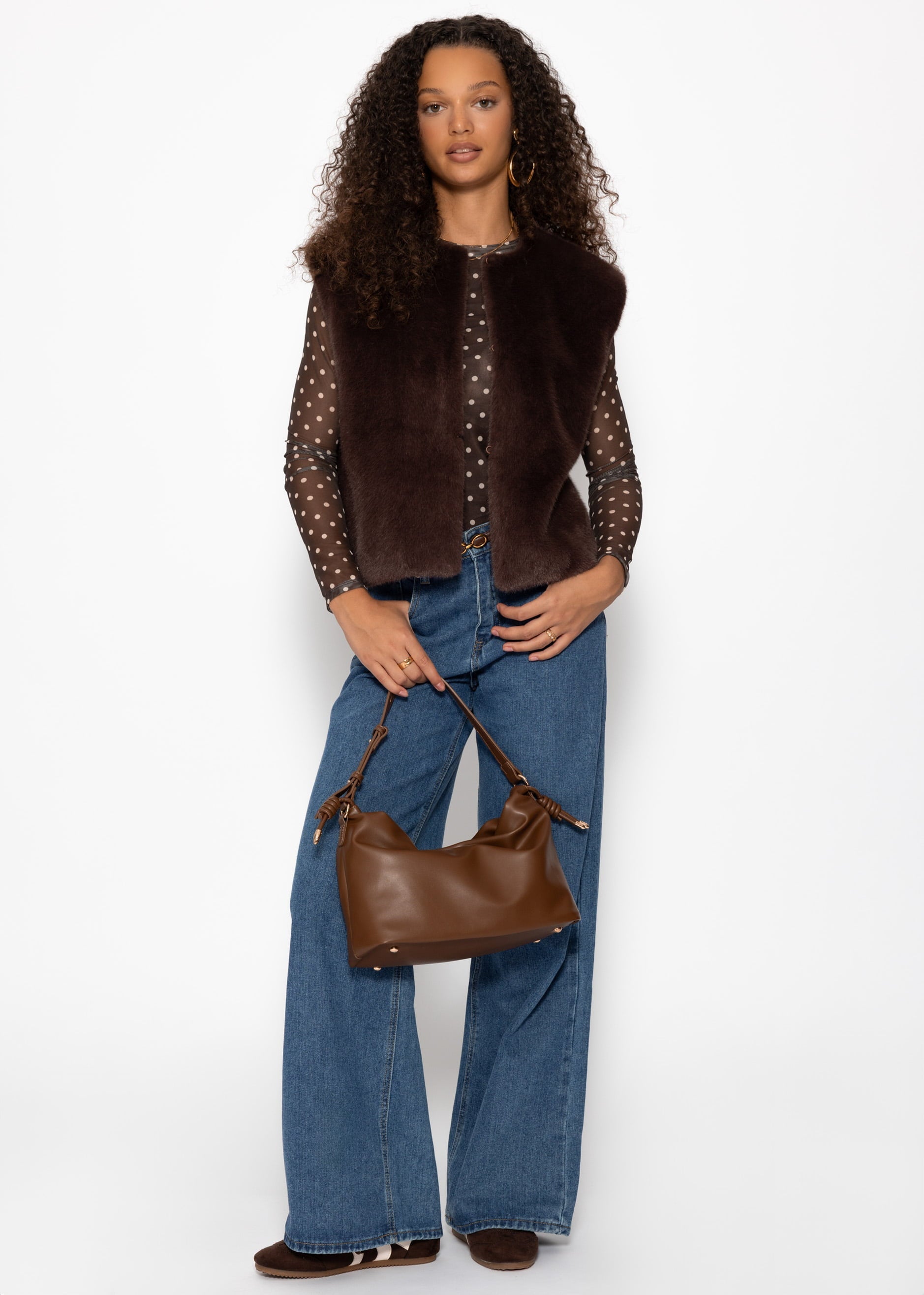 Mesh Langarmshirt mit Punkten - braun – Bekleidung > Langarmshirts | FormaLuxe