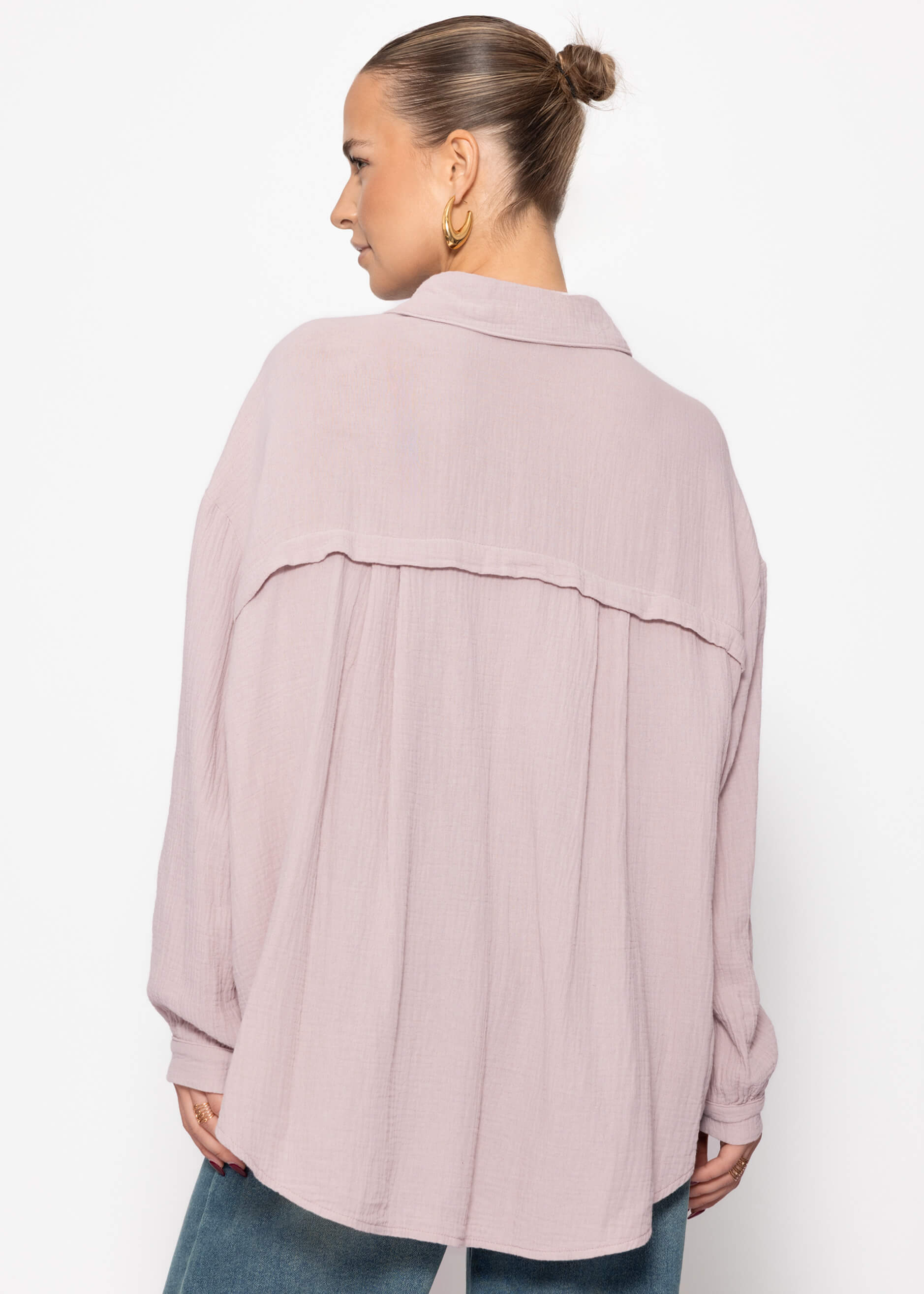 Musselin Bluse oversize, kurz, puderrosa – Bekleidung > Blusen > Musselin > Oversize | FormaLuxe