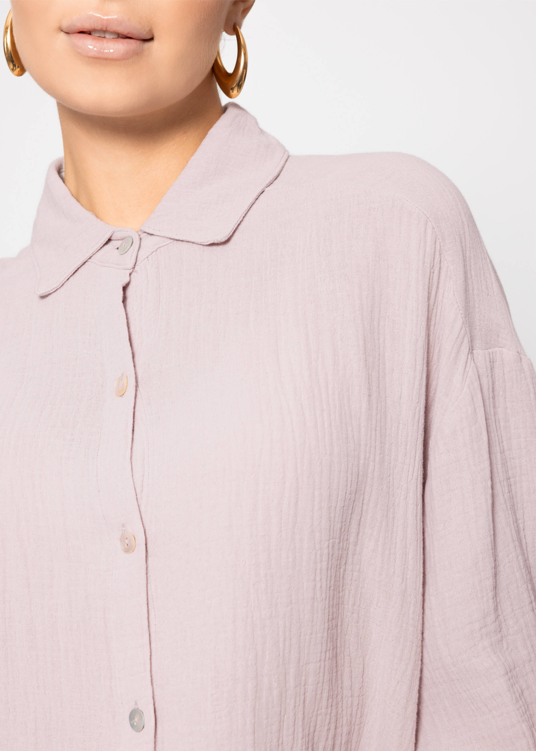 Musselin Bluse oversize, kurz, puderrosa – Bekleidung > Blusen > Musselin > Oversize | FormaLuxe